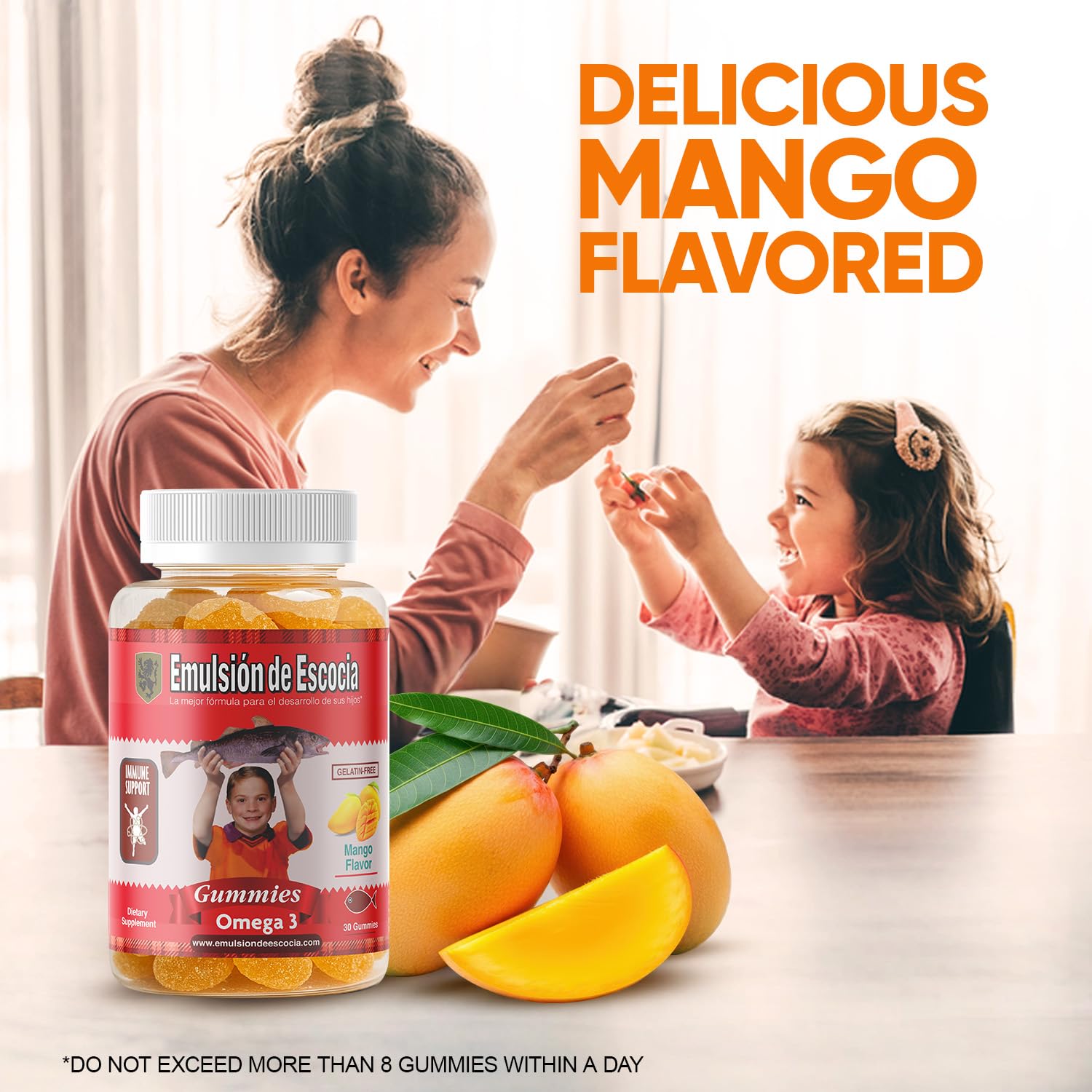 Emulsion de Escocia etiqueta con ingredientes y aporte de vitaminas claro