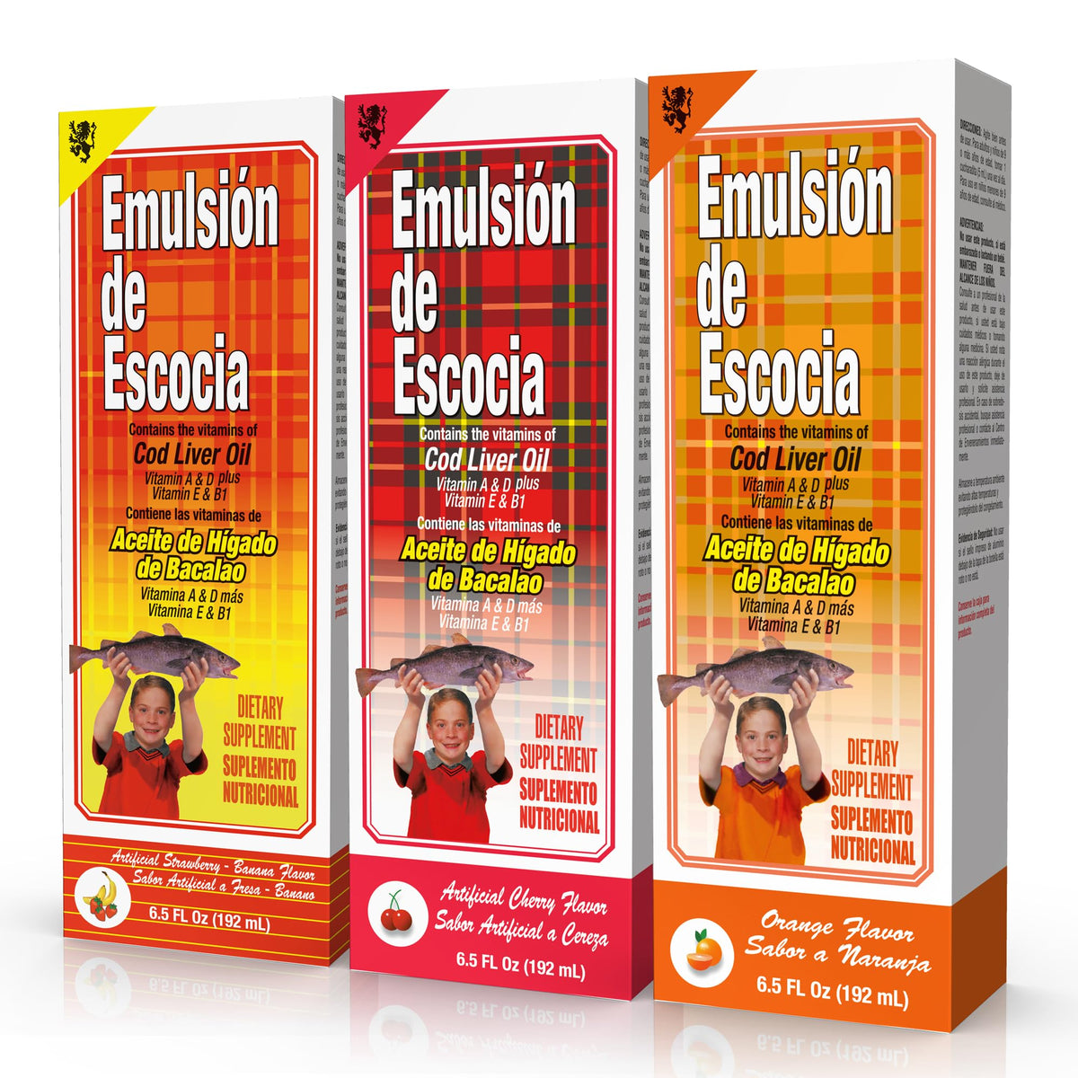 Emulsion de Escocia vista frontal del envase con diseño y beneficios visibles