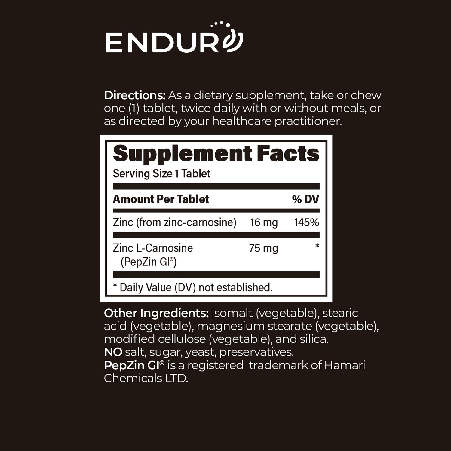 Endurance Products comparación de tamaño de ENDUR PepZinGI junto a un monedero para escala