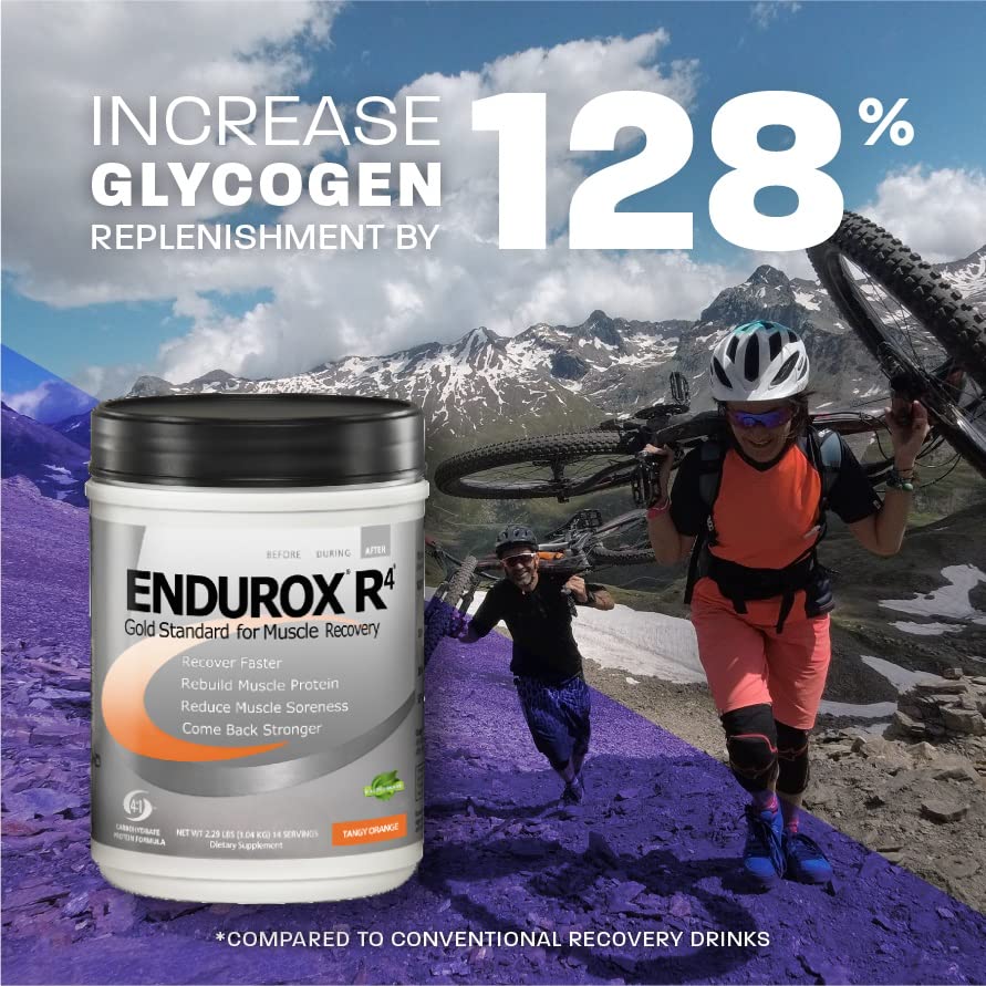 Endurox R4 etiqueta nutricional visible, Endurox R4 muestra la proporción 4:1