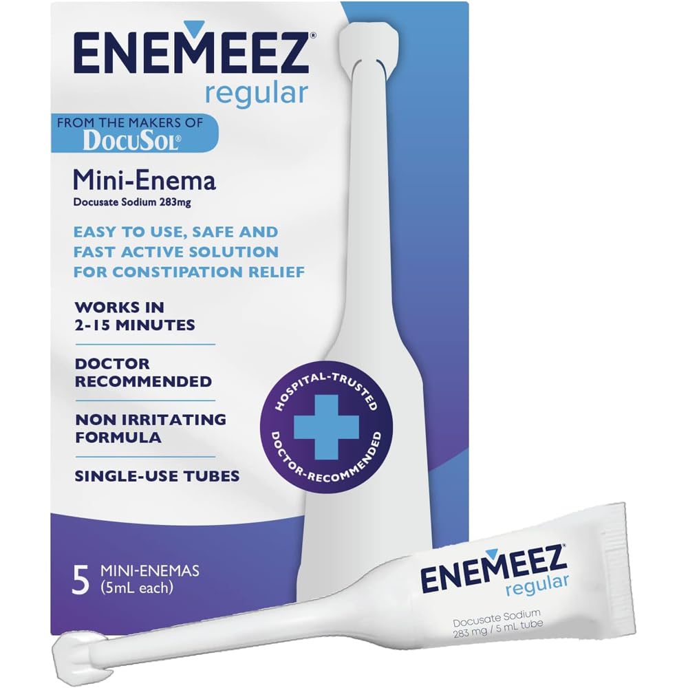 Enemeez envase frontal mostrando tamaño compacto y alivio rápido