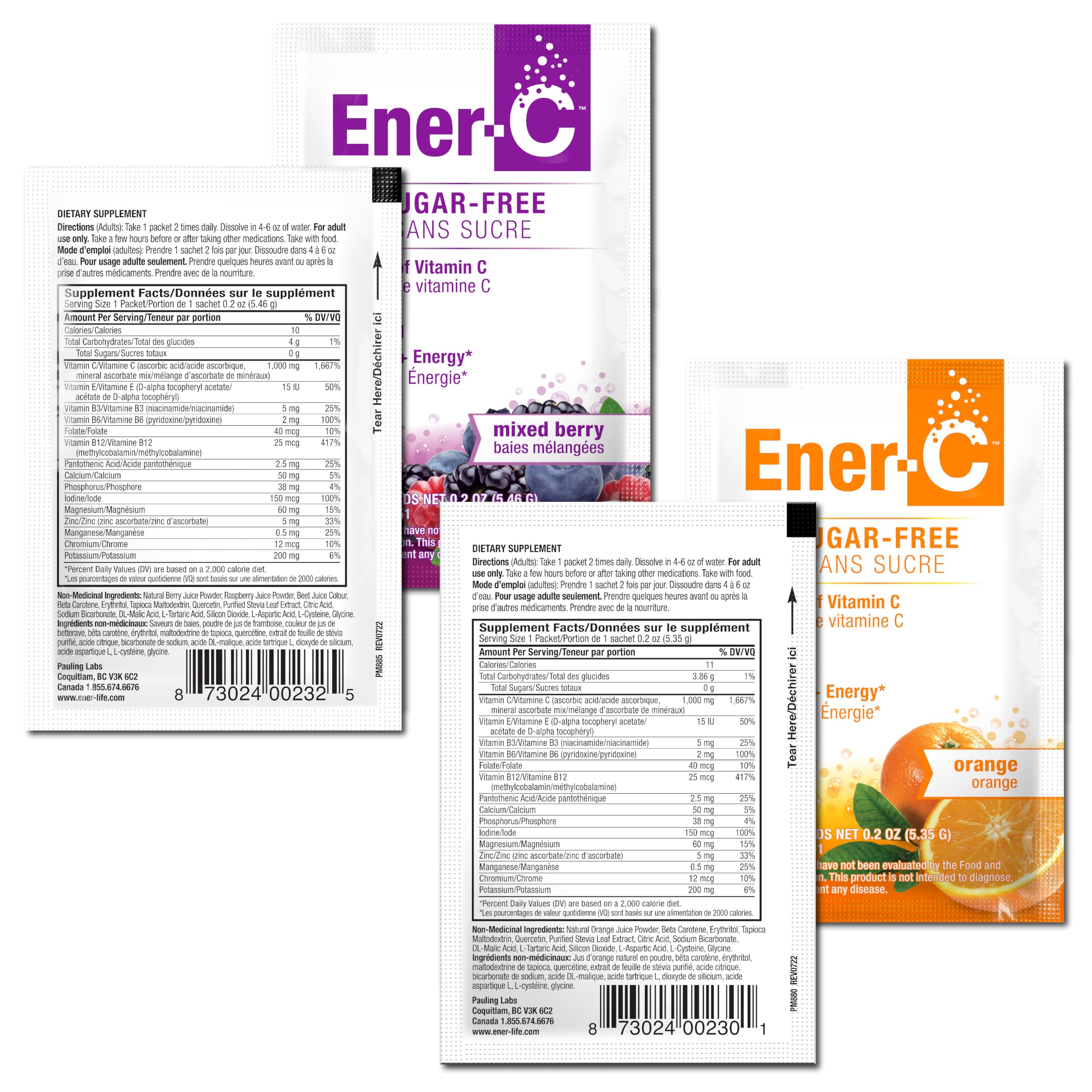 Ener-C etiqueta de ingredientes y pruebas de pureza en detalle