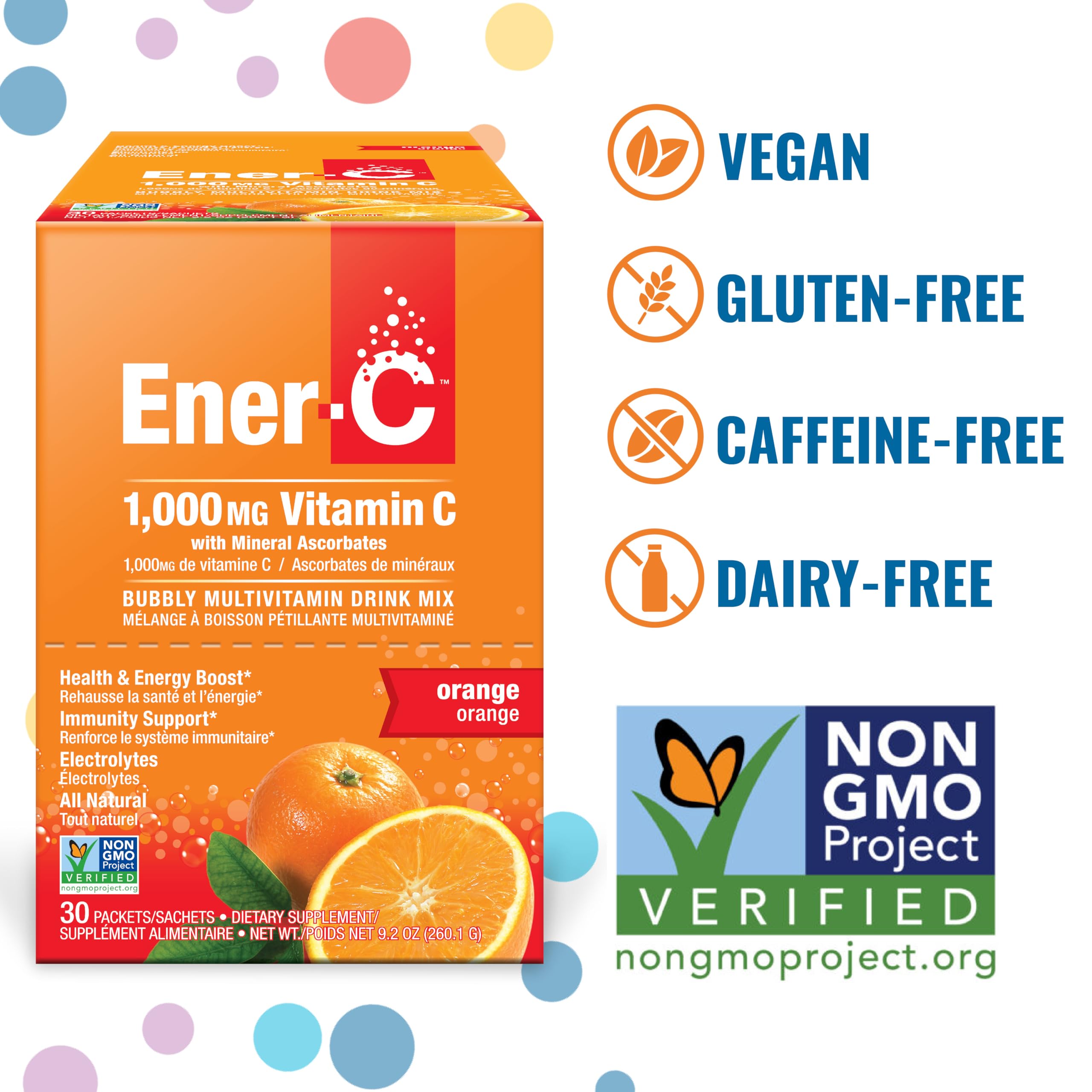 Ener-C sobre individual naranja listo para disolver y llevar al trabajo.