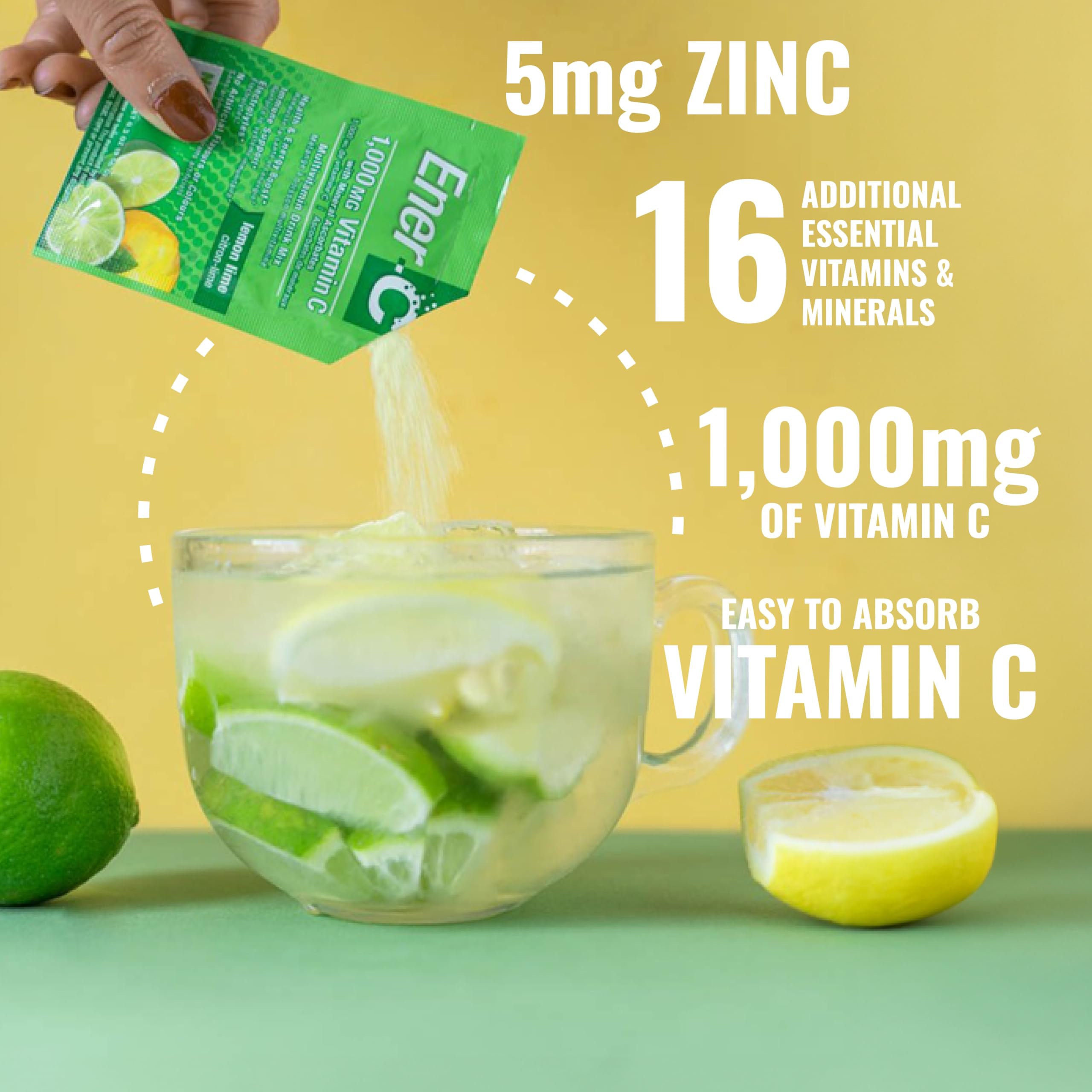 Ener-C bebida efervescente en vaso mostrando hidratación y sabor natural