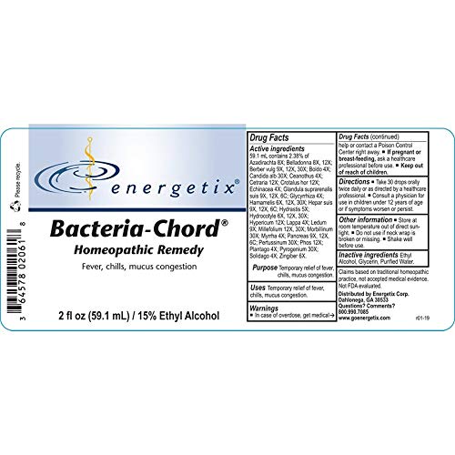 Energetix Bacteria-Chord detalle del envase mostrando dosificación y beneficios