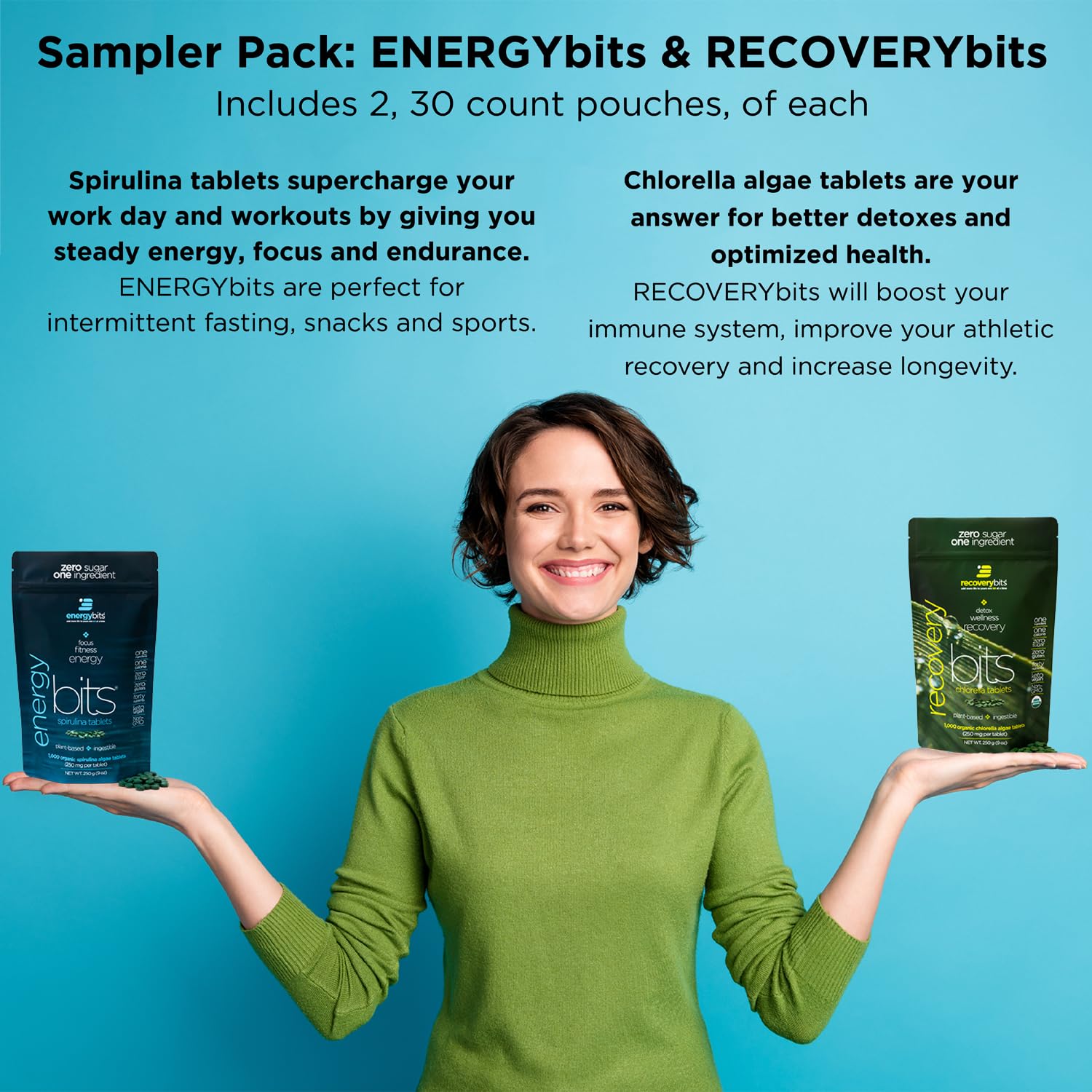 ENERGYbits bol con tabletas y un batido, añade proteína vegetal al smoothie