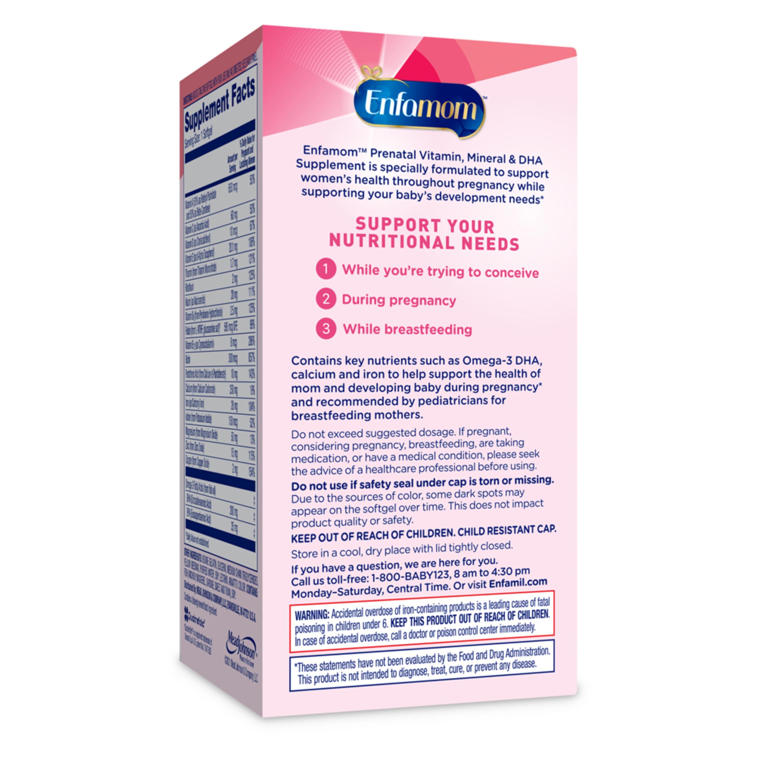 Enfamom etiqueta con lista de ingredientes y datos nutricionales