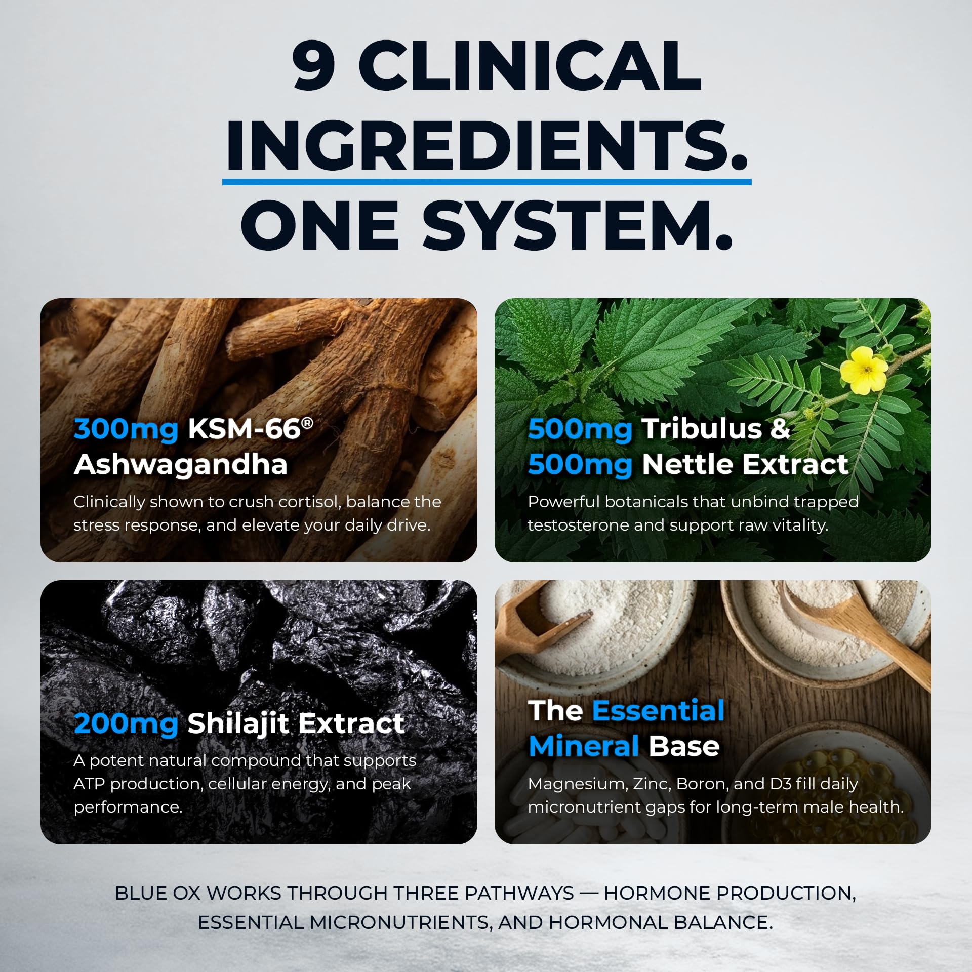 Enhanced Blue Ox etiqueta con información de ingredientes clave y claridad