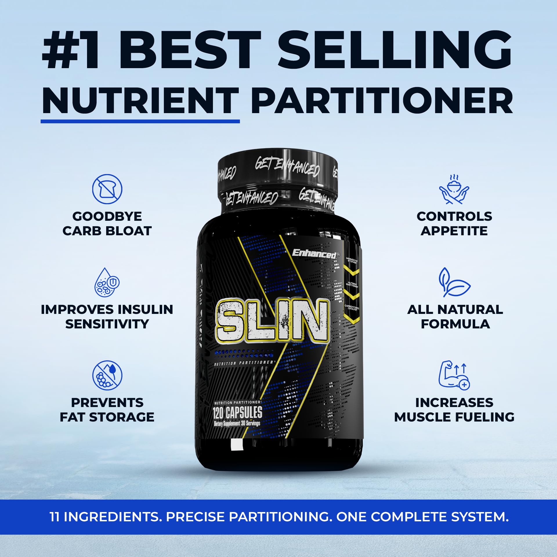 Enhanced SLIN detalle de la etiqueta trasera con ingredientes y dosificación clara
