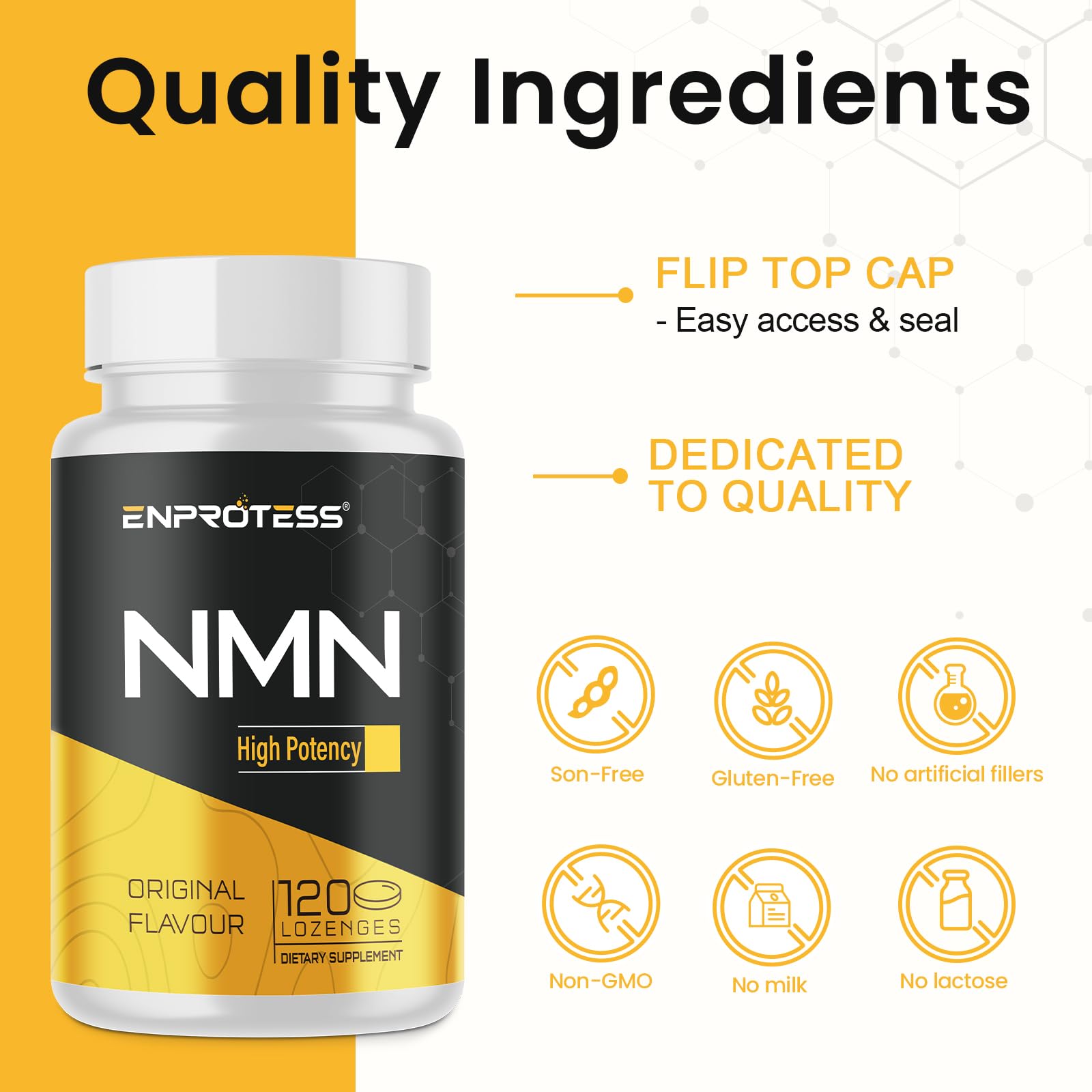 Enprotess etiqueta con información nutricional y pureza certificada