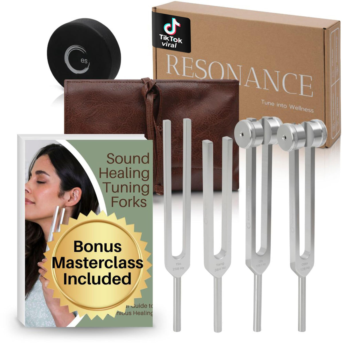 ENSO SENSORY frontal del kit con estuche elegante y diapasones visibles