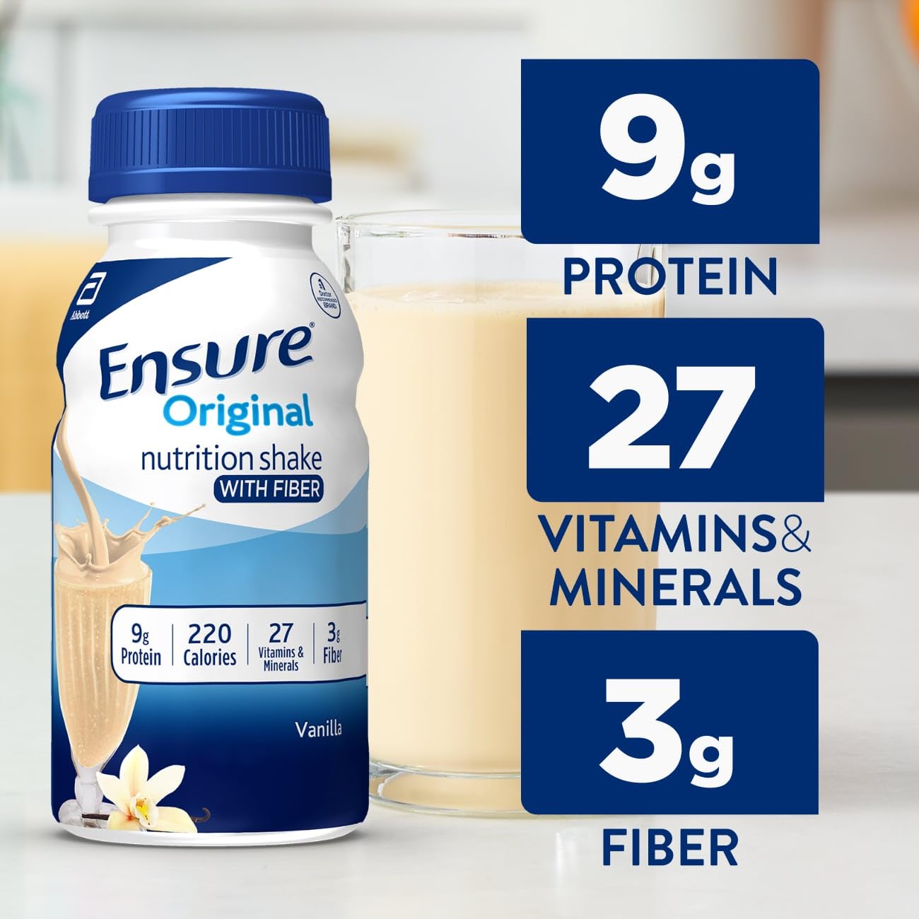 Ensure etiqueta nutricional detallada con 27 vitaminas visible