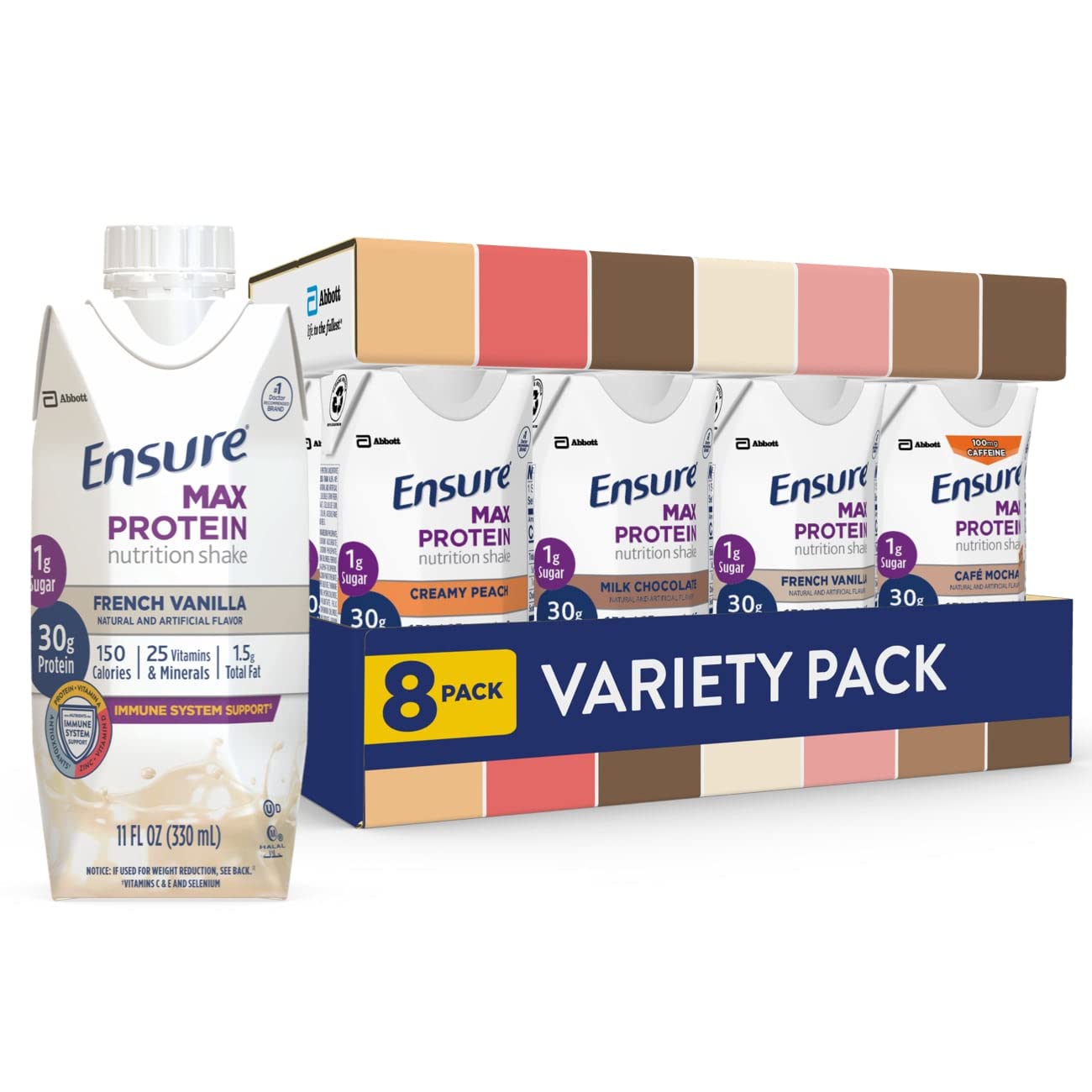 Ensure envase frontal del pack variedad mostrando sabores y beneficios