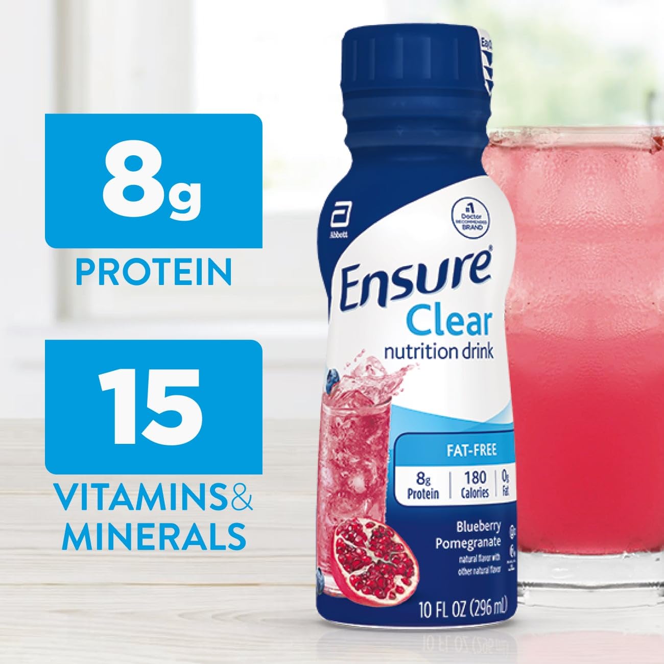 Ensure líquido translúcido mostrando textura ligera y apta para dietas claras