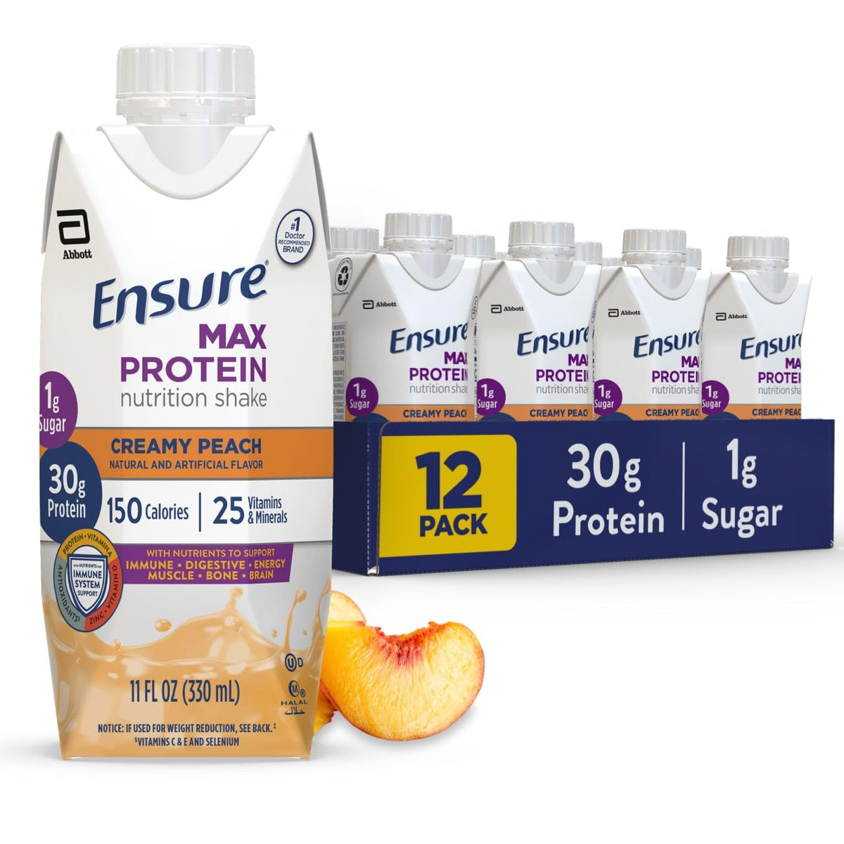 Ensure Max Protein vista frontal del envase mostrando información clave y fácil transporte