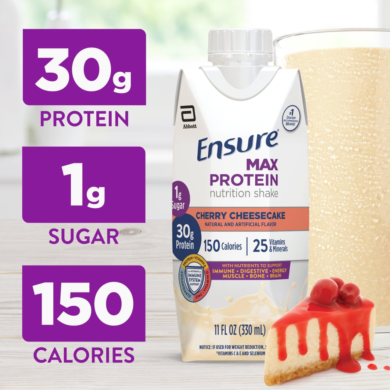 Detalle del envase Ensure Max Protein enfocando textura y atractivo cremoso