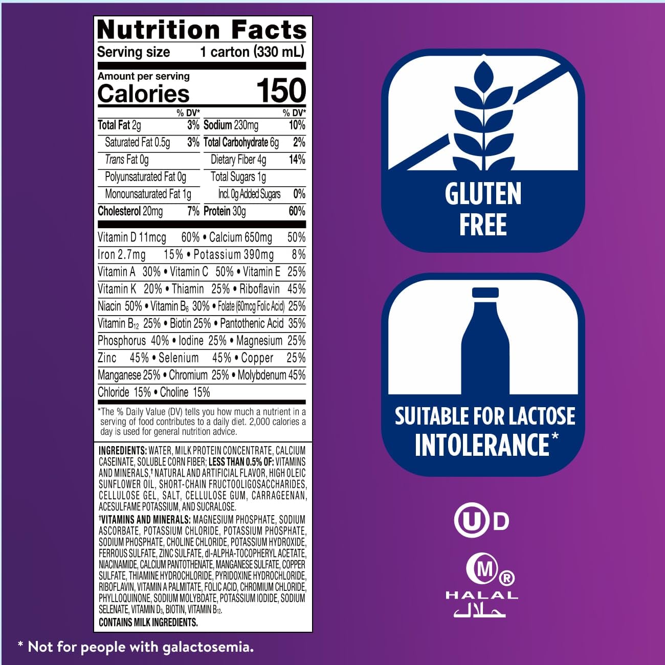 Close-up de la lista de ingredientes Ensure Max Protein para claridad