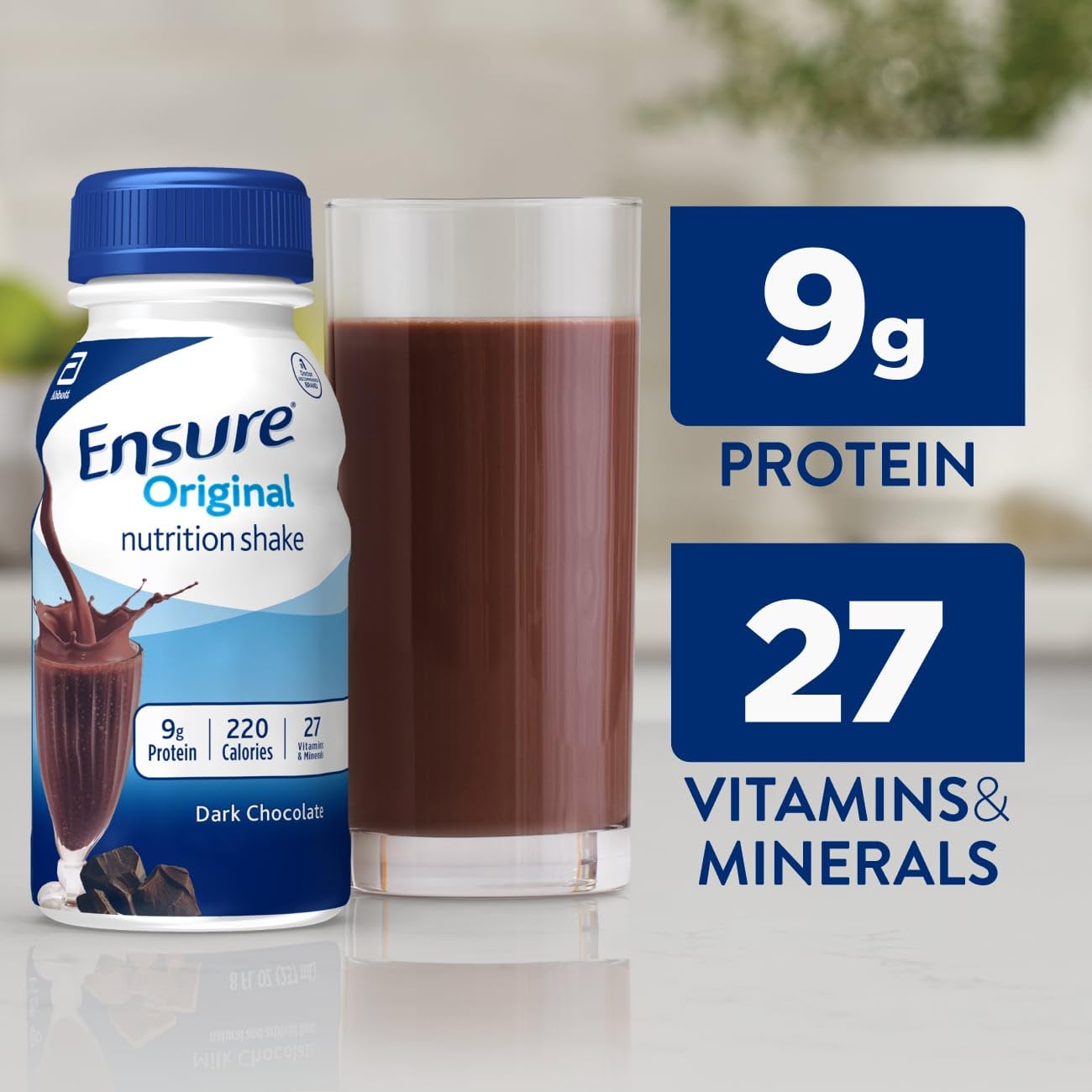 Ensure servido en vaso listo para beber, conveniencia y nutrición instantánea