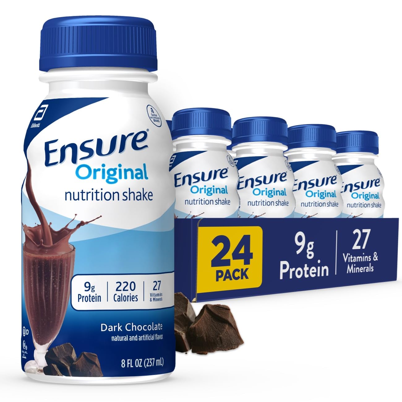 Ensure envase frontal Dark Chocolate mostrando marca y tamaño práctico