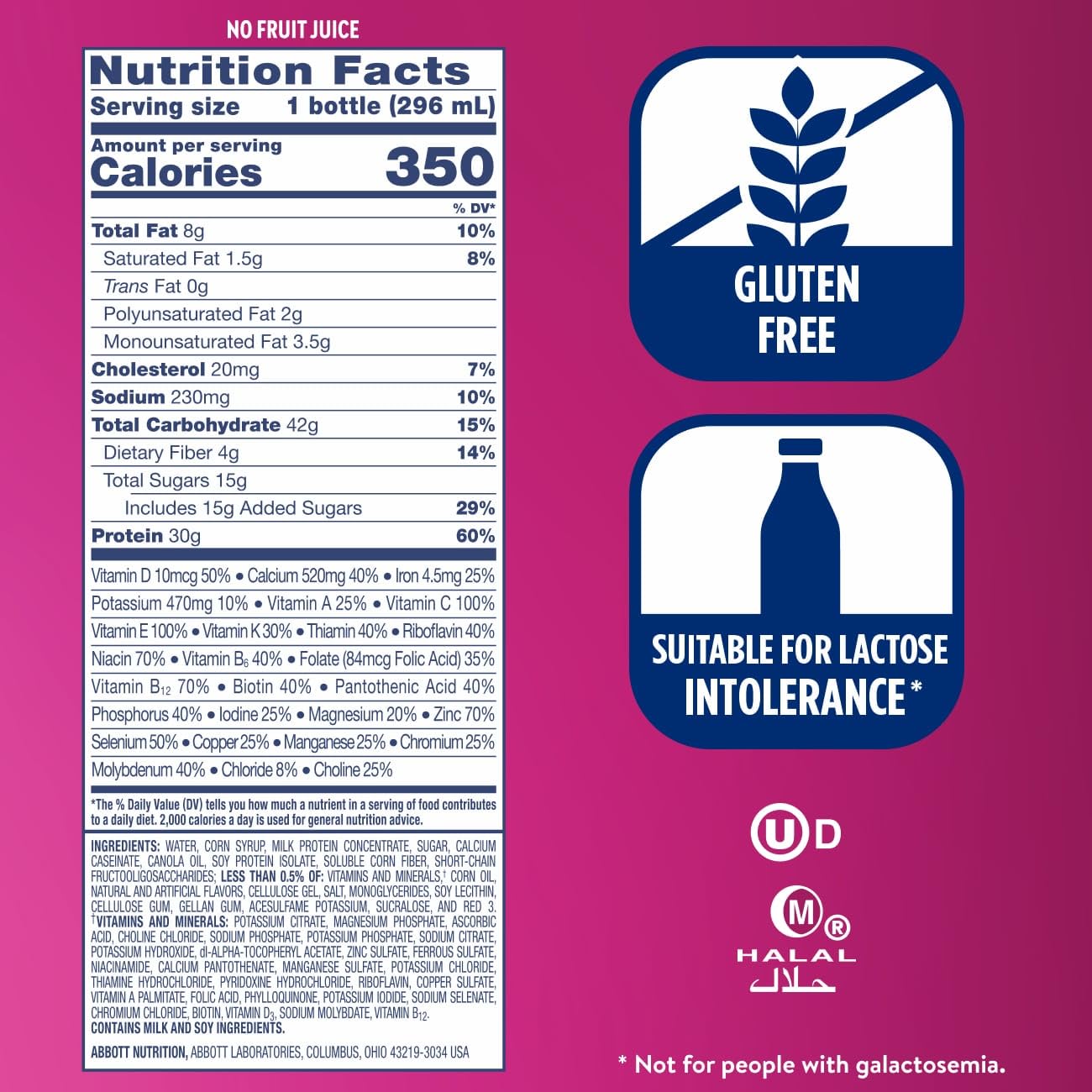 Ensure panel de ingredientes resaltando 25 vitaminas y minerales