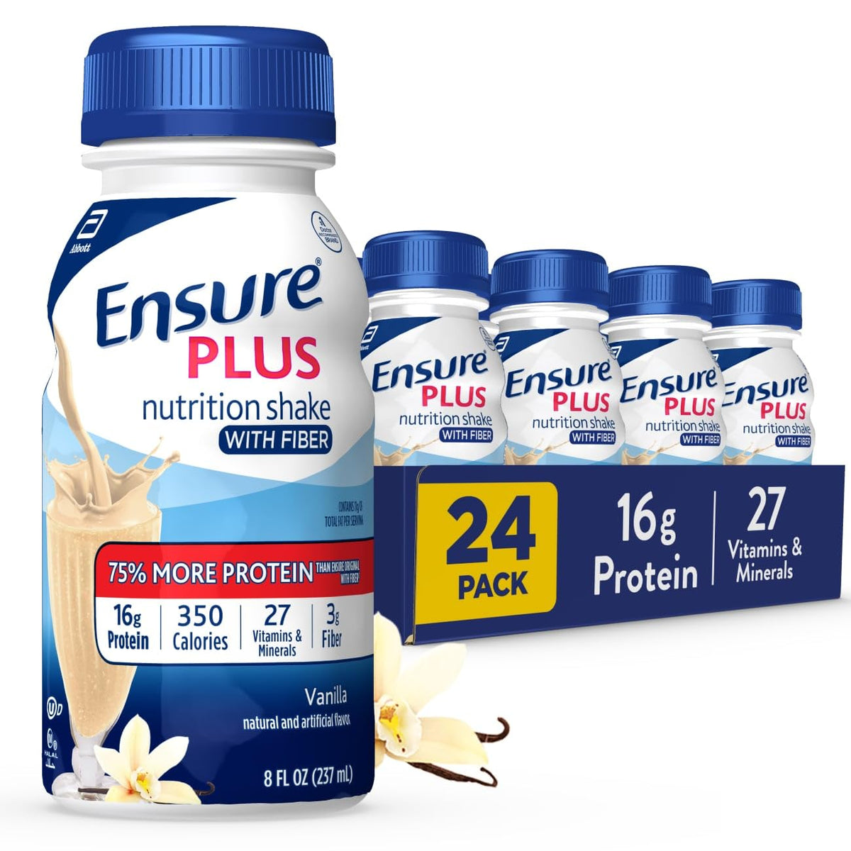 Ensure Plus envase frontal mostrando sabor vainilla y conveniencia