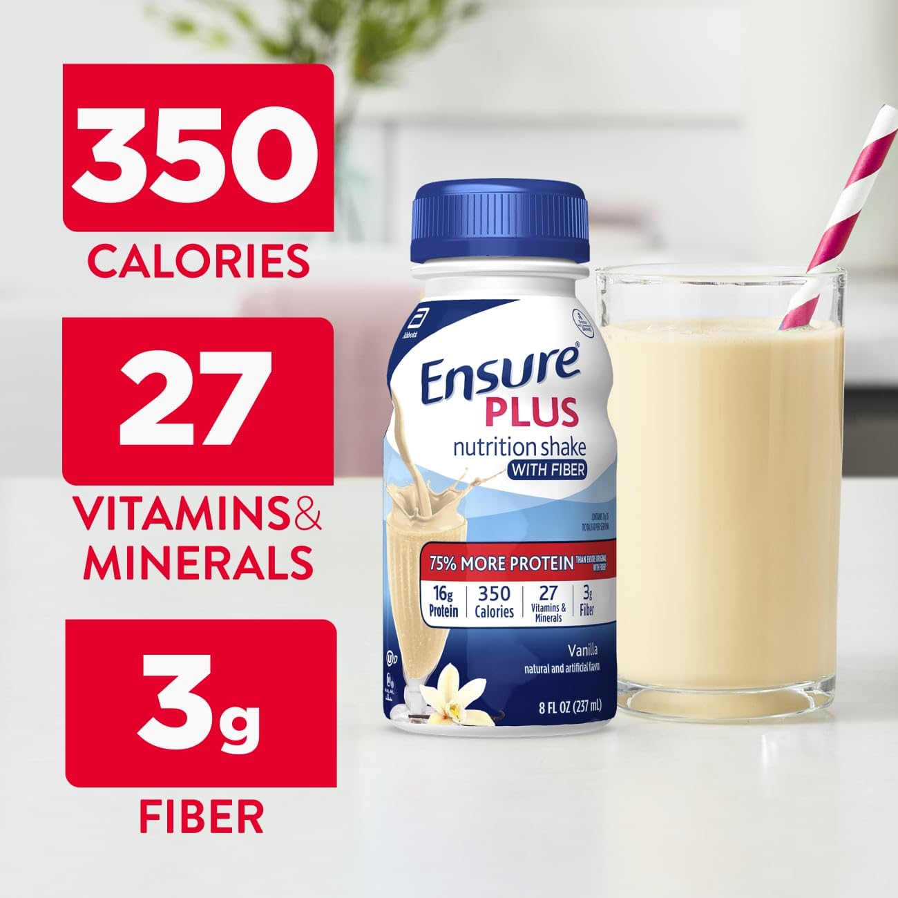 Comparación de tamaño del envase Ensure Plus para referencia visual