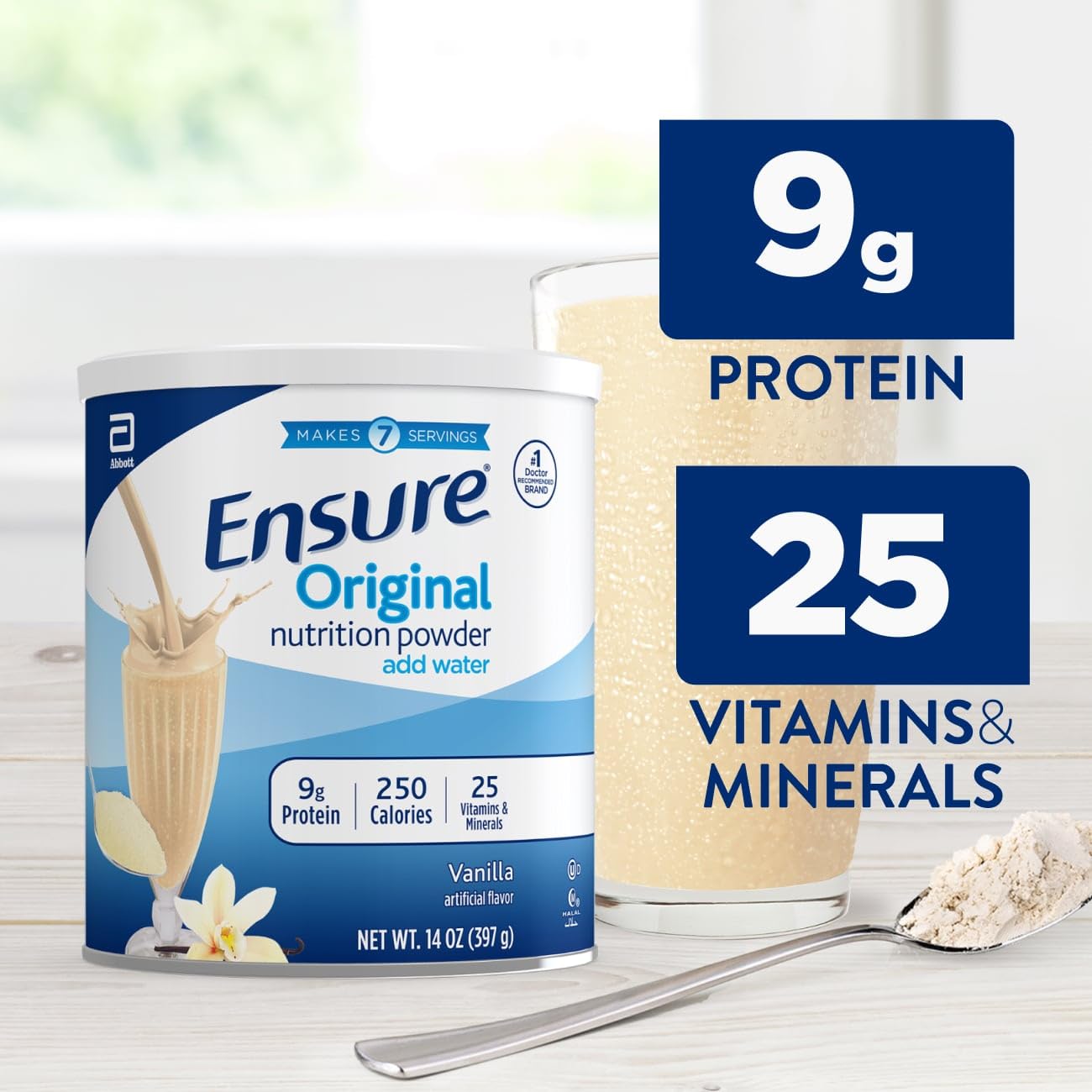 Etiqueta nutricional de Ensure Vainilla destacando vitaminas y minerales