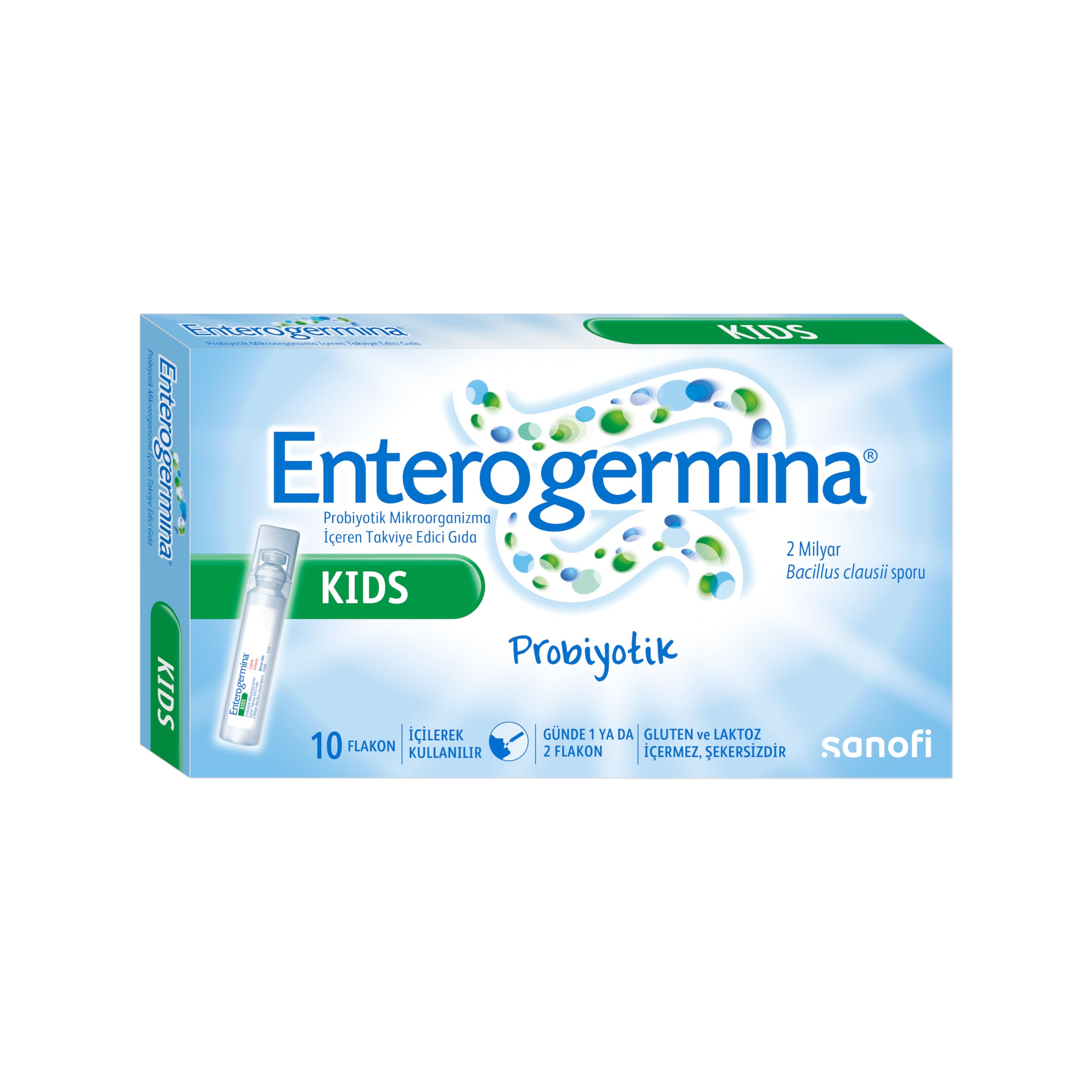 EnterogerminaKids vista frontal del envase mostrando formato de 10 viales y facilidad de uso