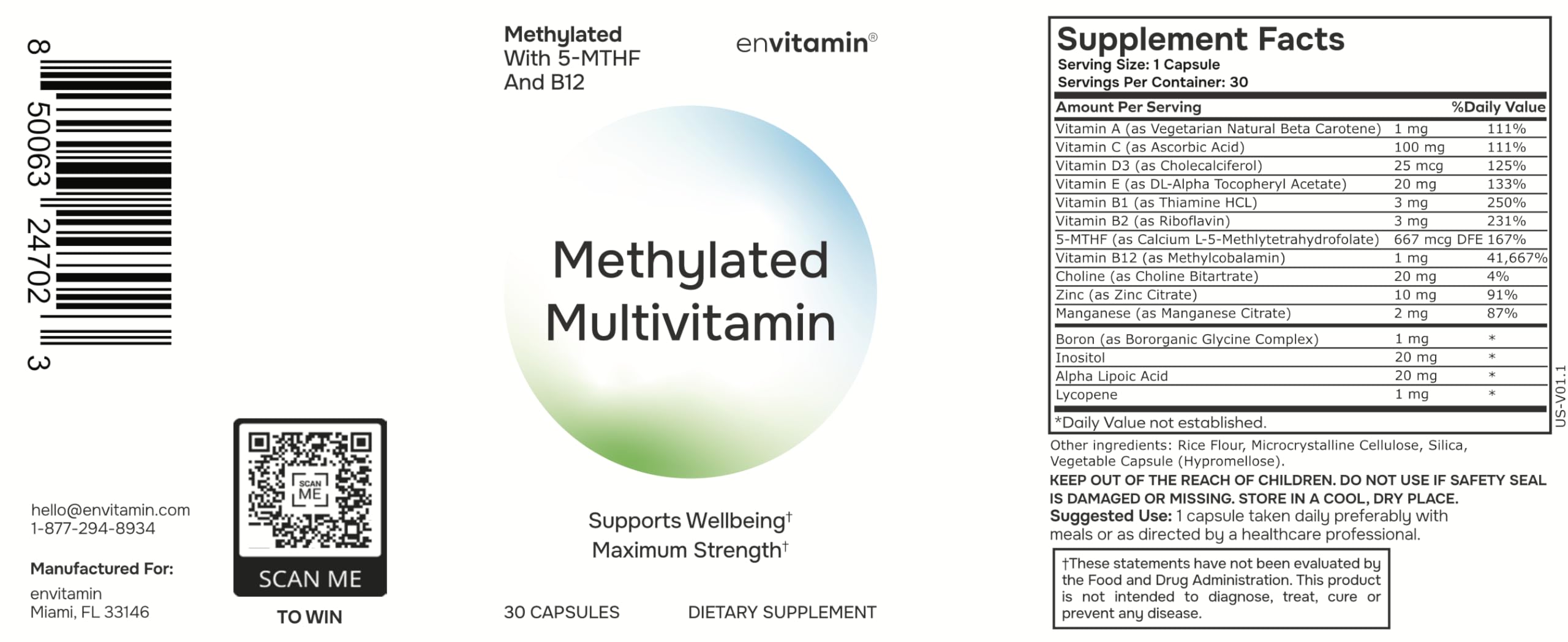 envitamin enfoque en folato 5‑MTHF y B12 metilada para biodisponibilidad