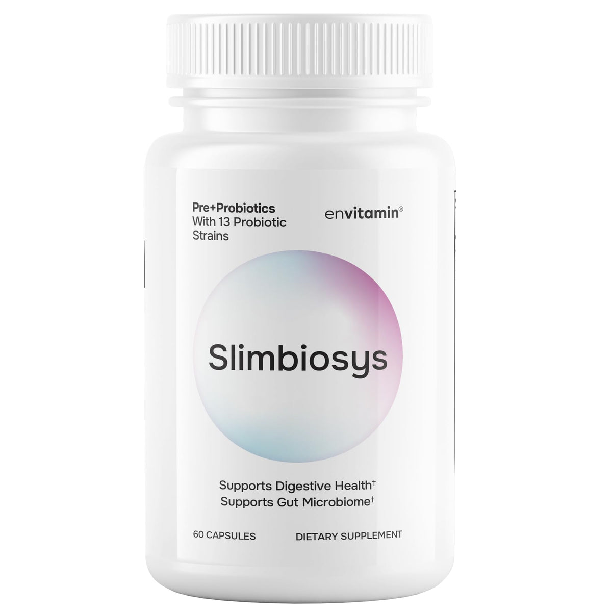 envitamin envase Slimbiosys frente mostrando diseño y beneficio de microbioma equilibrado