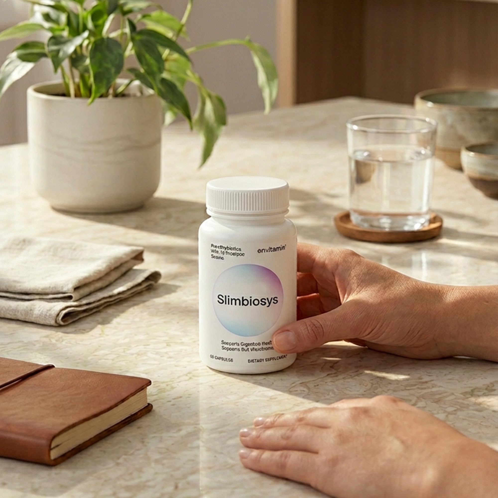 envitamin Slimbiosys Ultra detalle de la cápsula para apreciar textura y tamaño