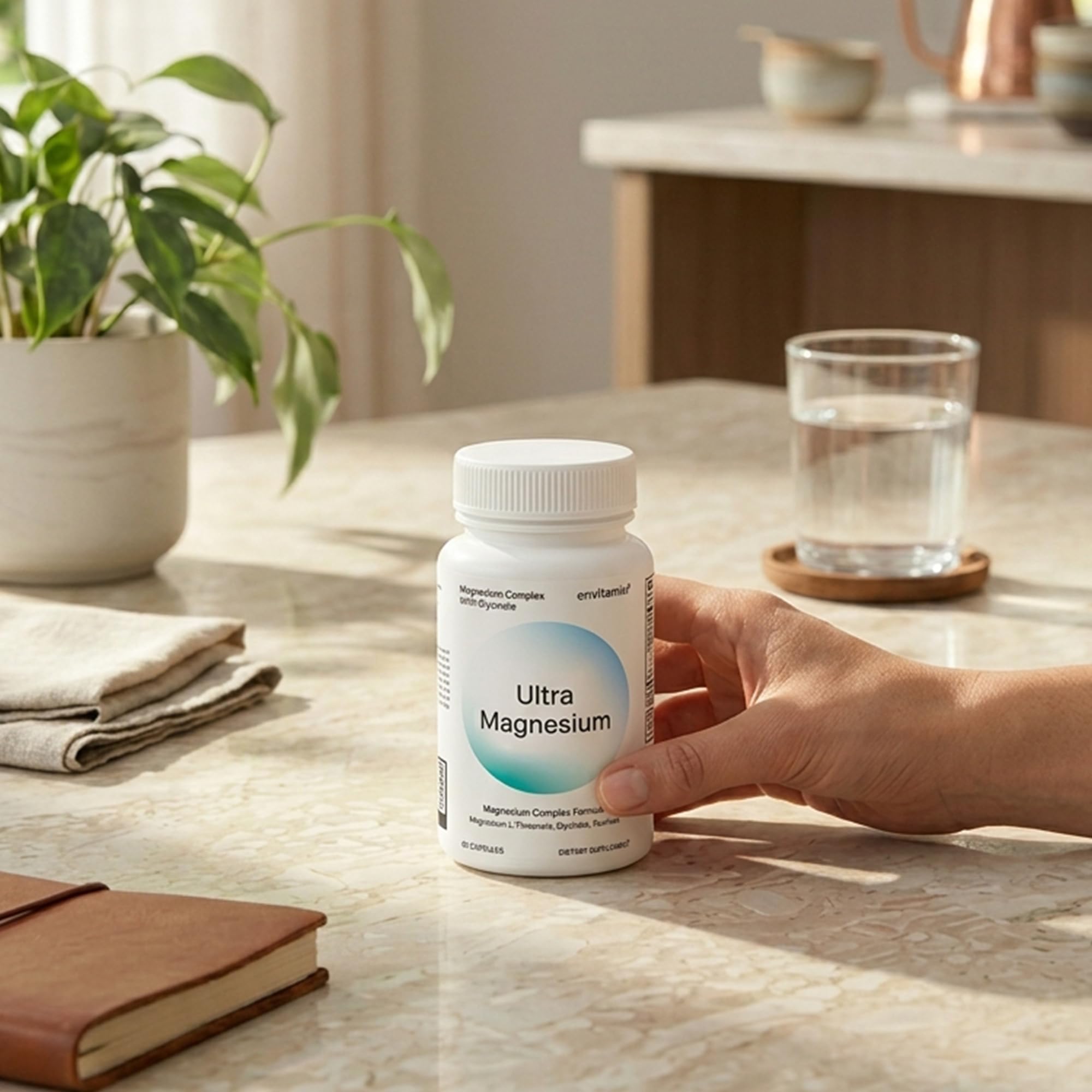 envitamin envase junto a una regla para comparar tamaño y raciones