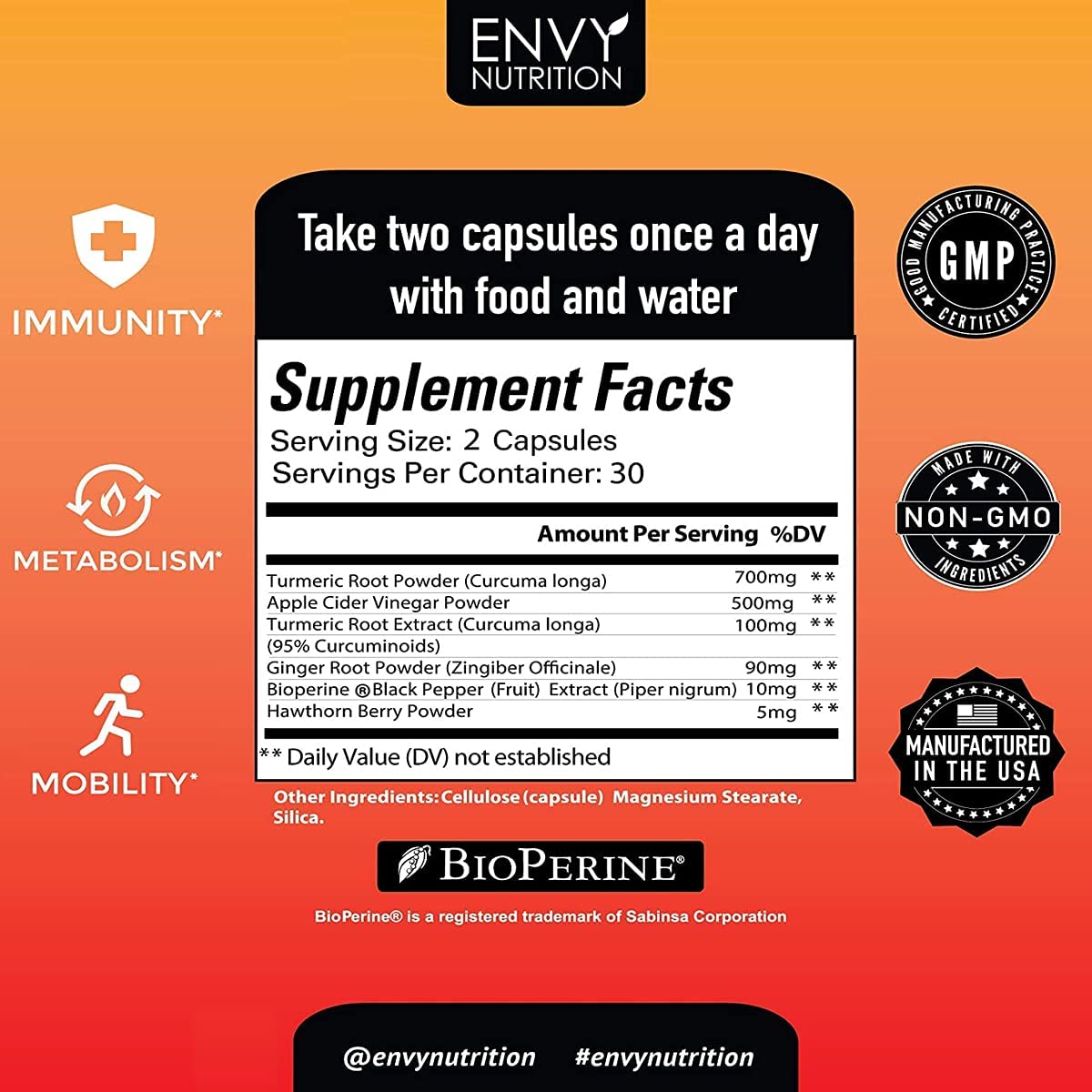 Envy Nutrition envase abierto con cápsulas dispersas que facilita la dosificación diaria