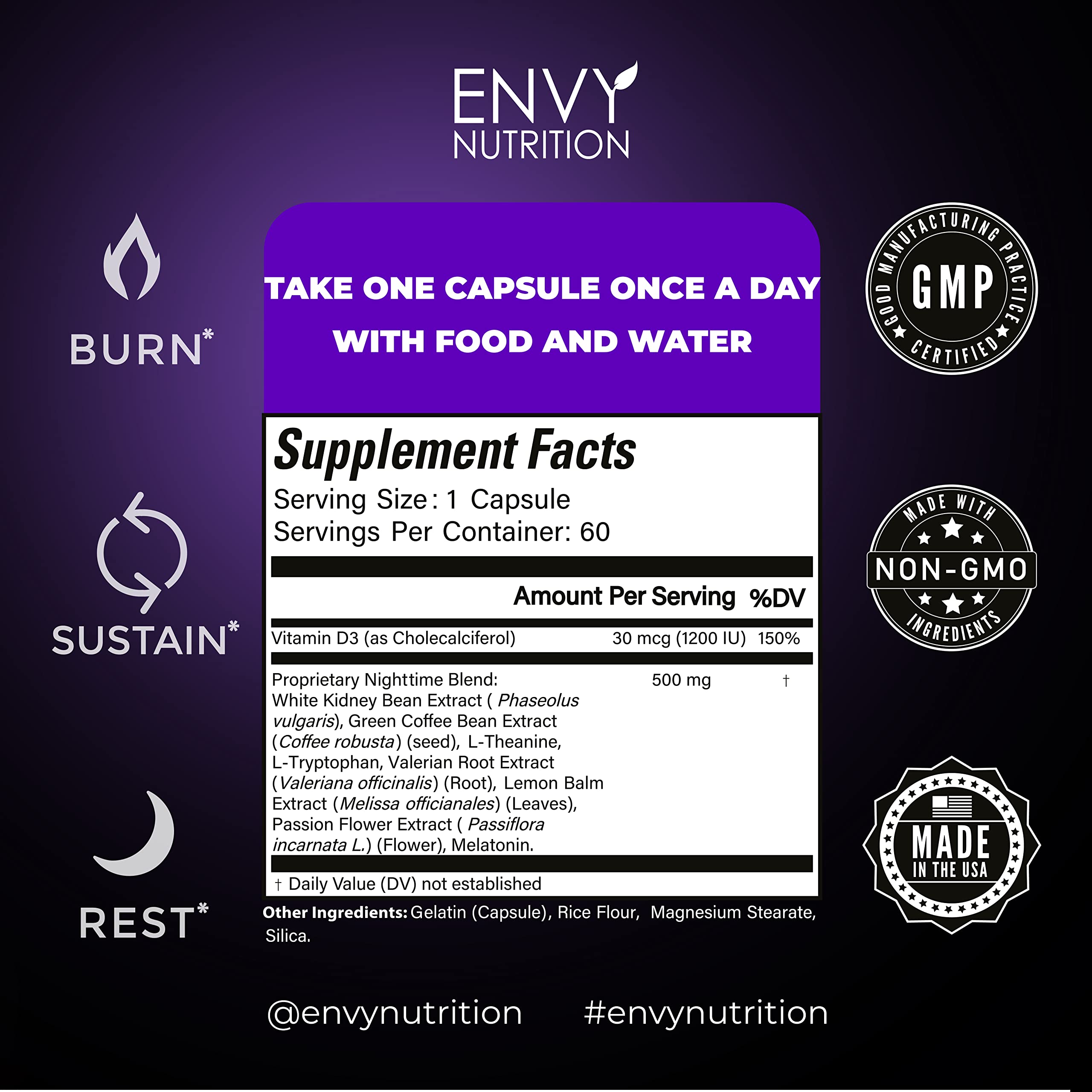 Envy Nutrition cápsulas apiladas detalle de textura y tamaño cómodo
