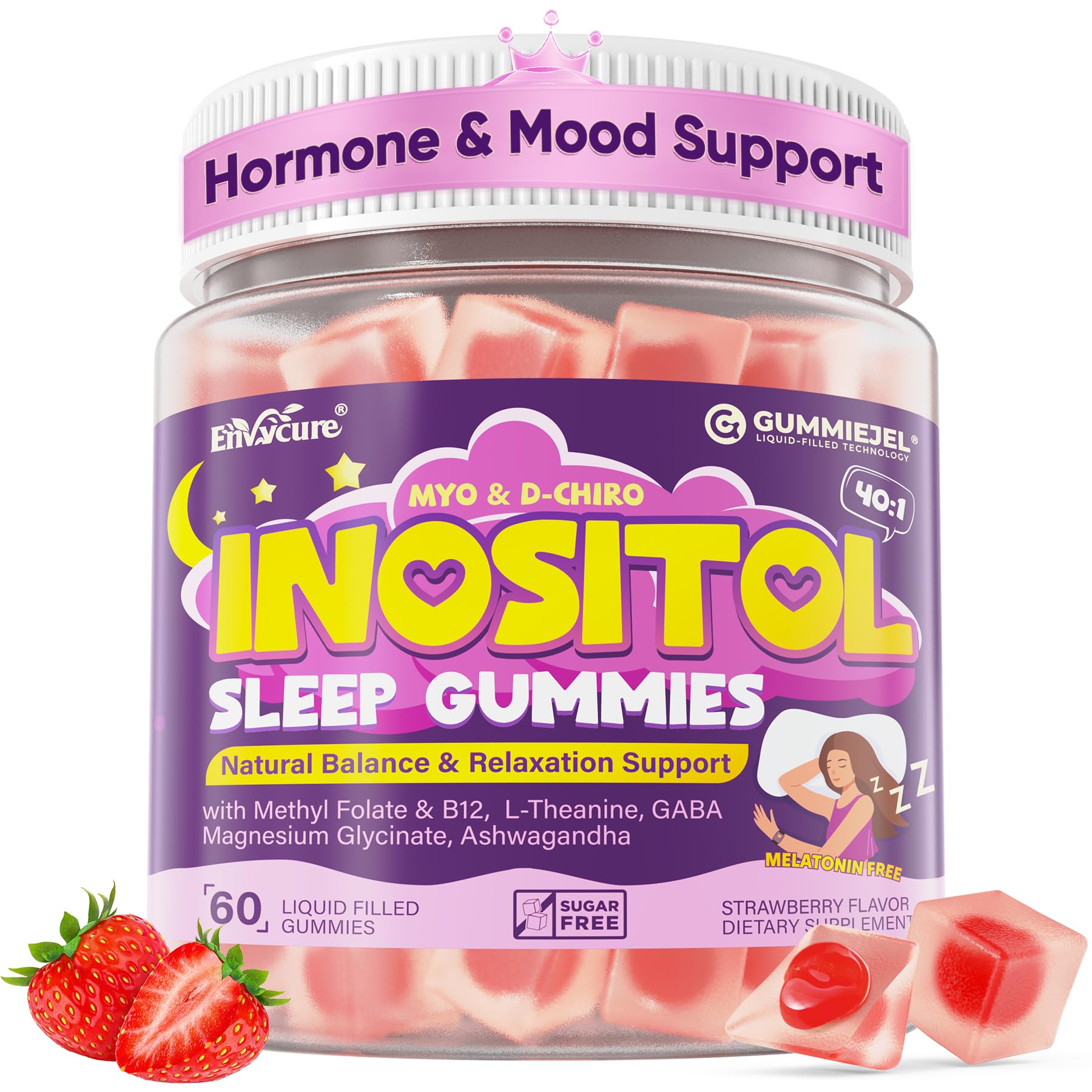 EnvyCure bote frontal con gomitas sin azúcar, cómoda presentación diaria