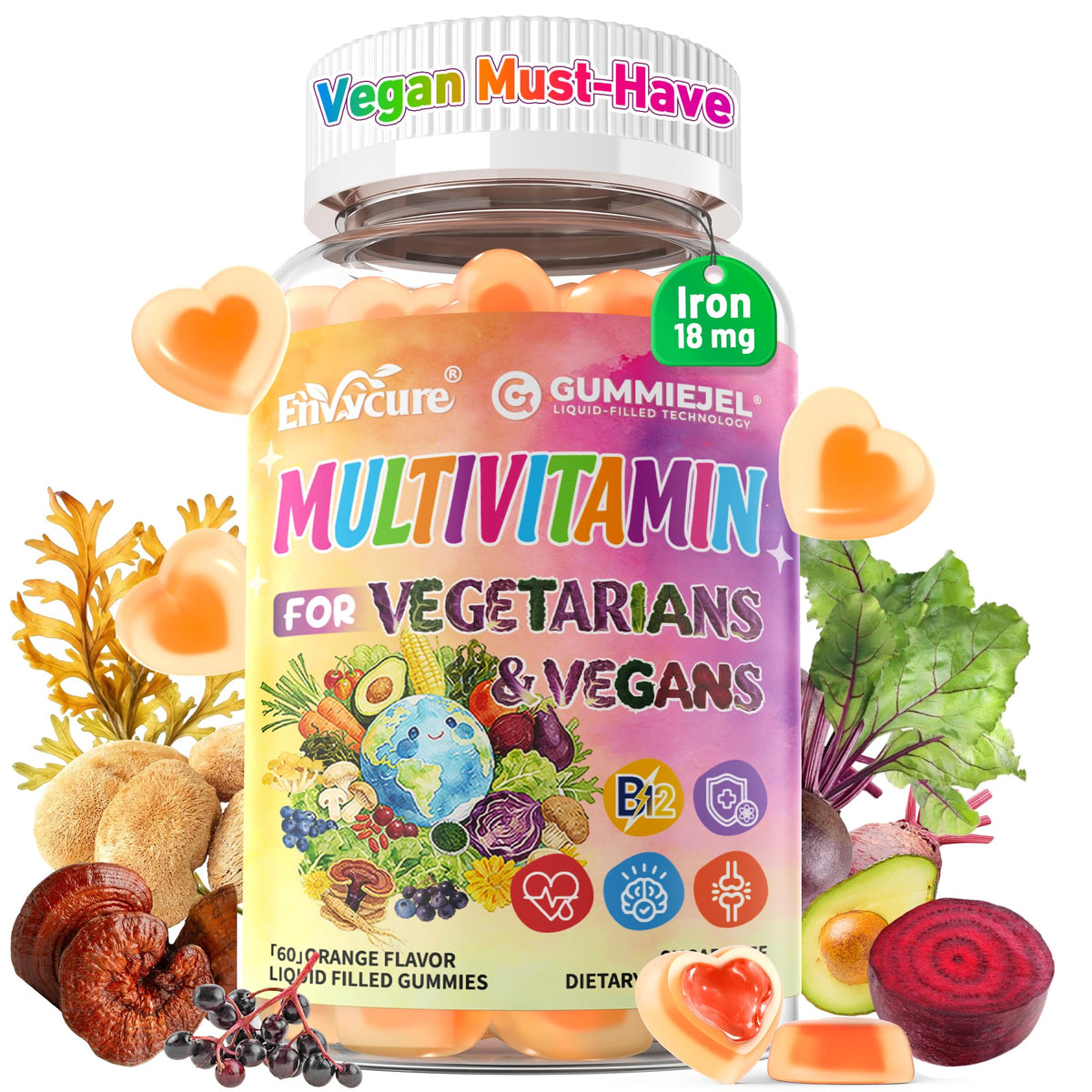EnvyCure empaque frontal mostrando multivitamínico vegano y beneficios