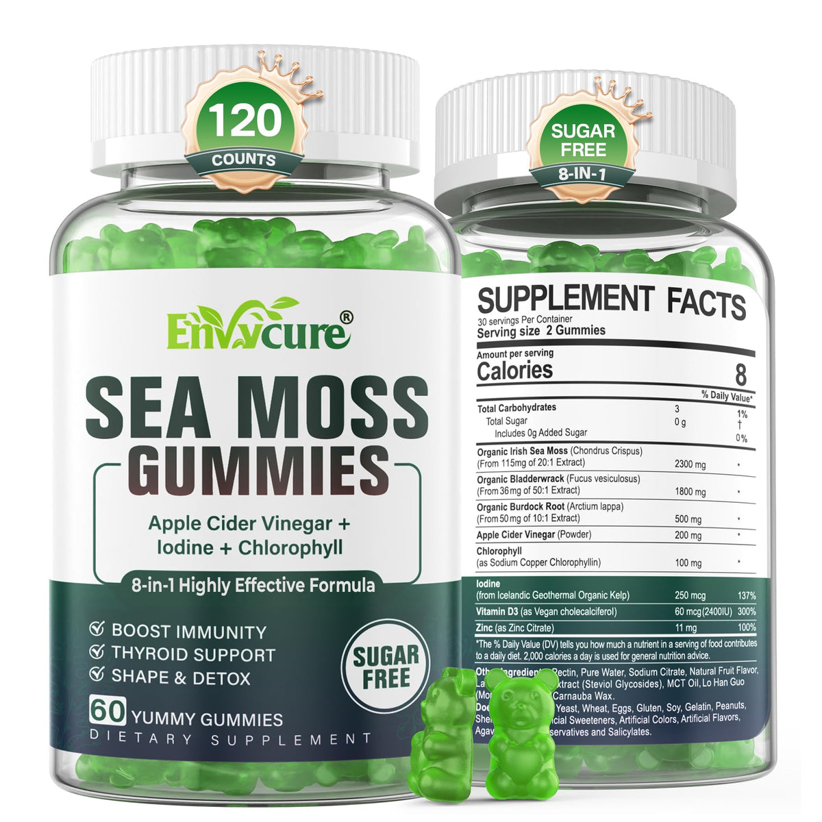 EnvyCure frontal del envase que muestra sea moss y beneficios claros