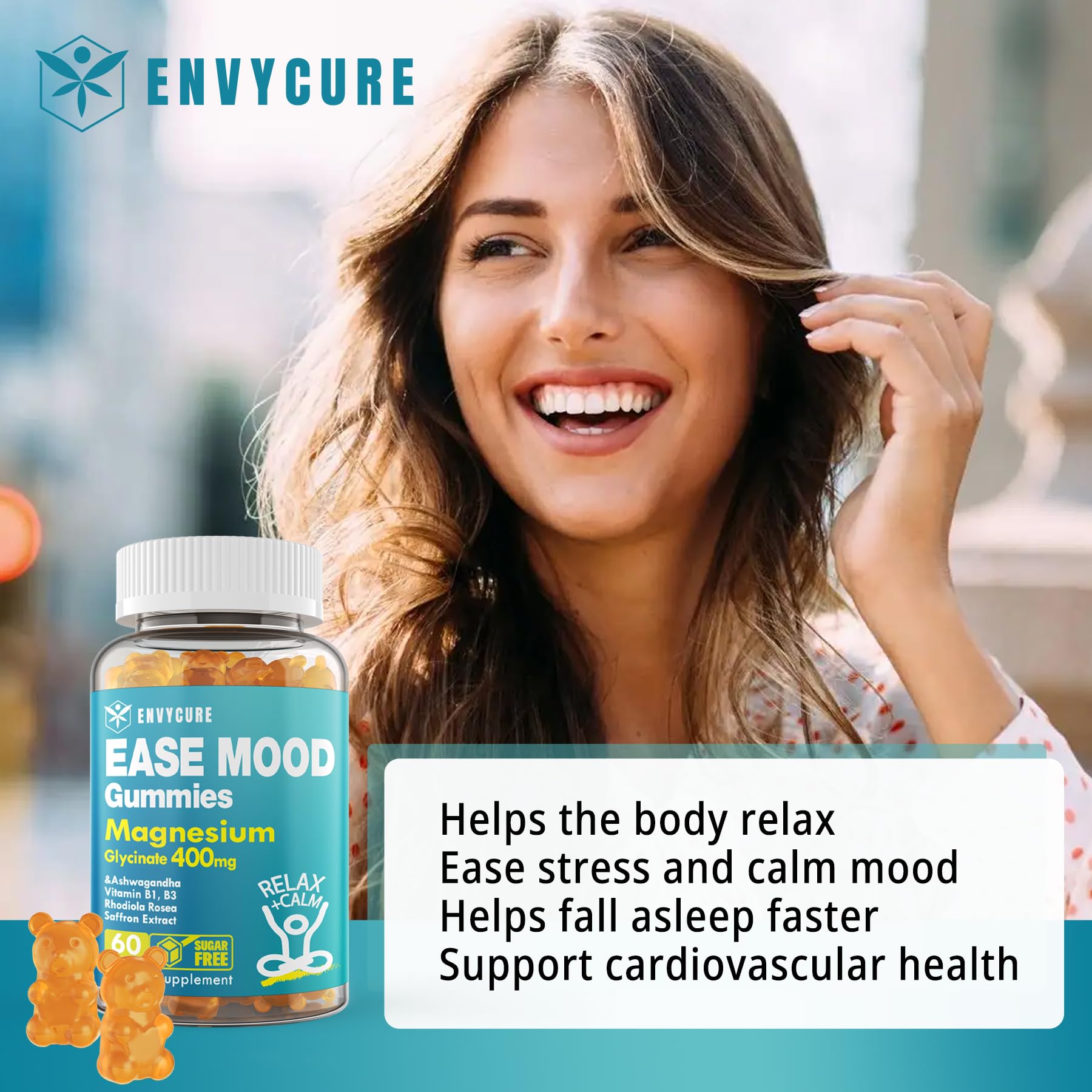 Envycure componentes botánicos: ashwagandha y rhodiola visibles