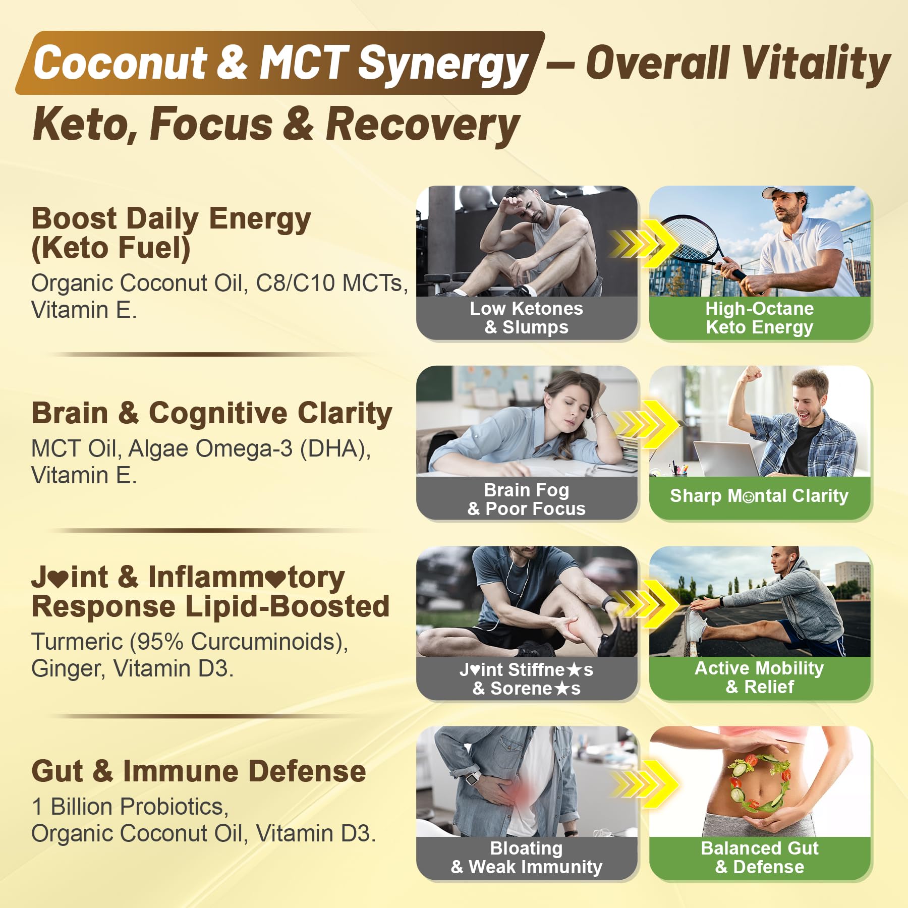 EnvyCure presentación de ingredientes: coco, algas y cúrcuma para biodisponibilidad