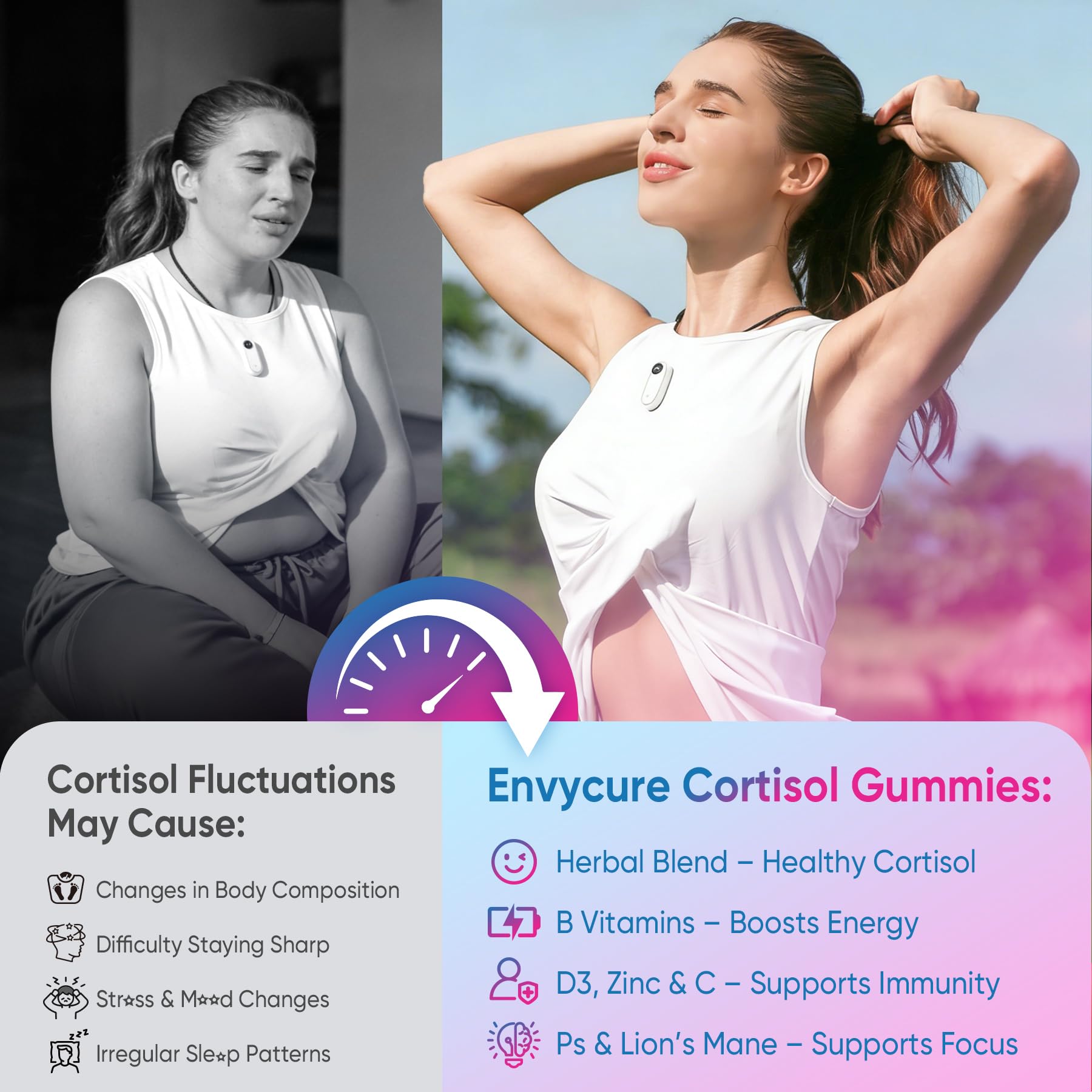 EnvyCure gomitas junto a laptop en escritorio representando concentración diaria