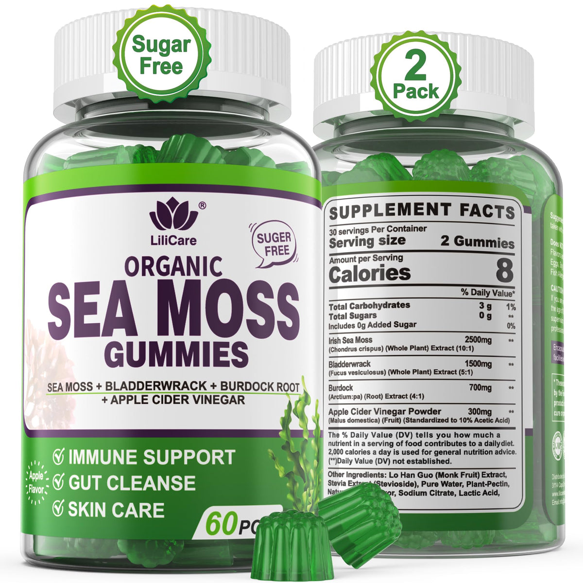 EnvyDeal frasco frontal de gomitas Sea Moss mostrando el envase y fácil consumo
