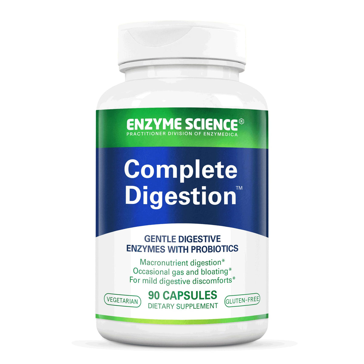 Enzyme Science Complete Digestion vista frontal del envase mostrando beneficios clave
