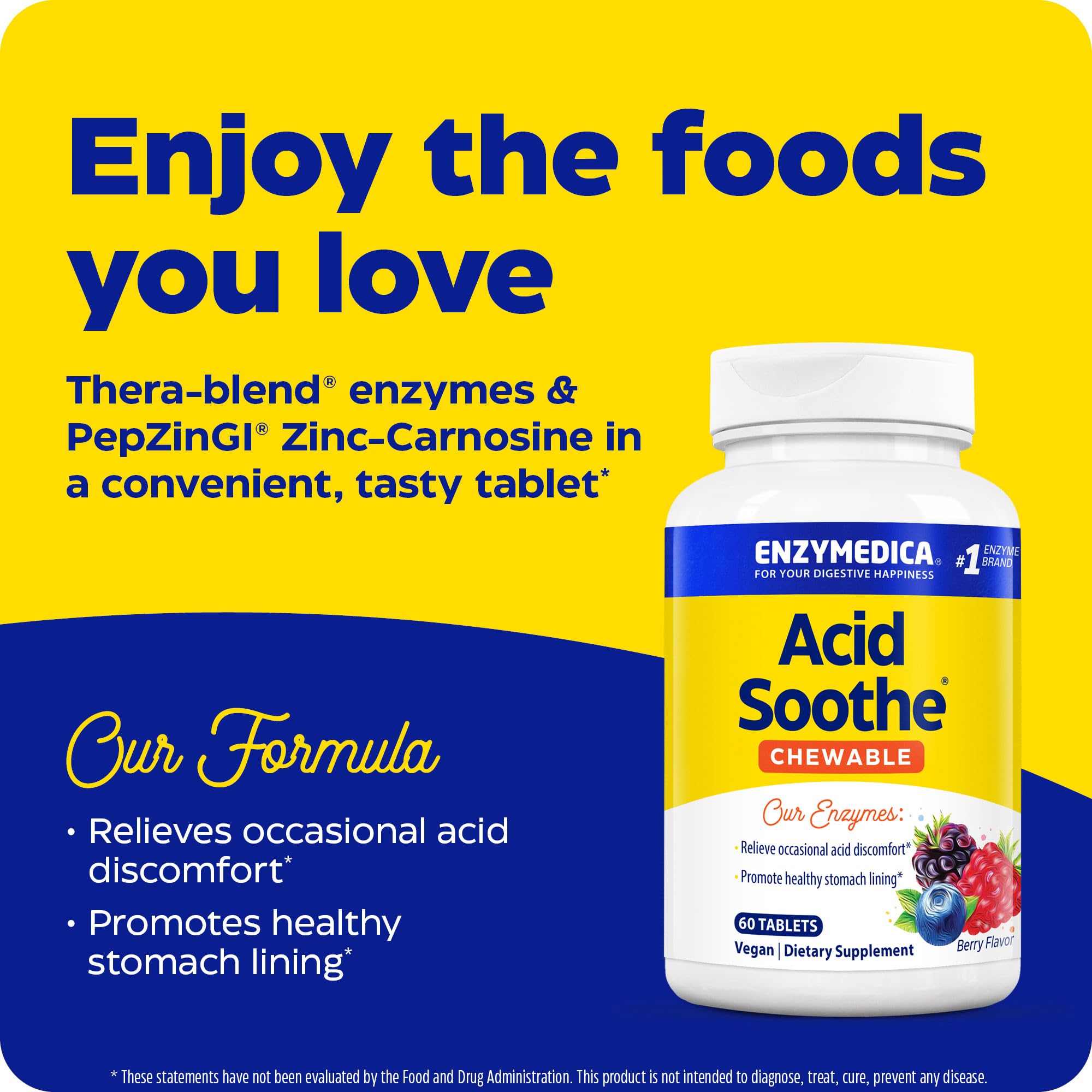 Envase abierto de Enzymedica Acid Soothe con tabletas listas para uso práctico