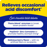 Etiqueta nutricional de Enzymedica Acid Soothe con ingredientes y certificaciones