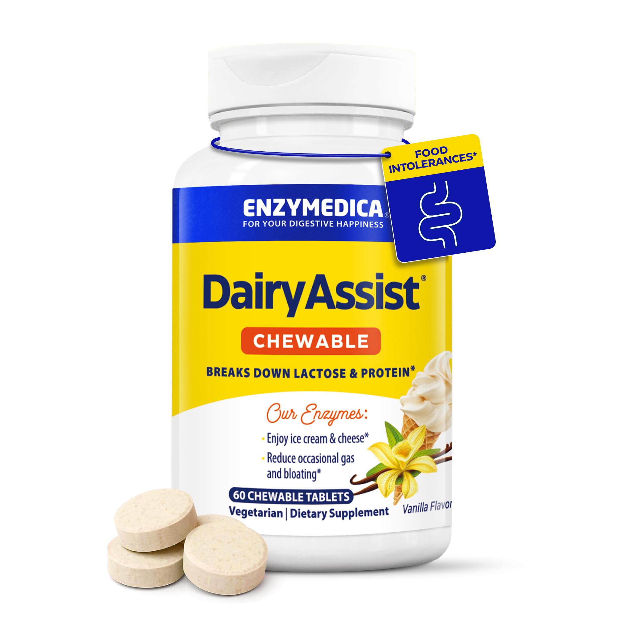 Enzymedica bote frontal con DairyAssist, facilita digestión de lácteos