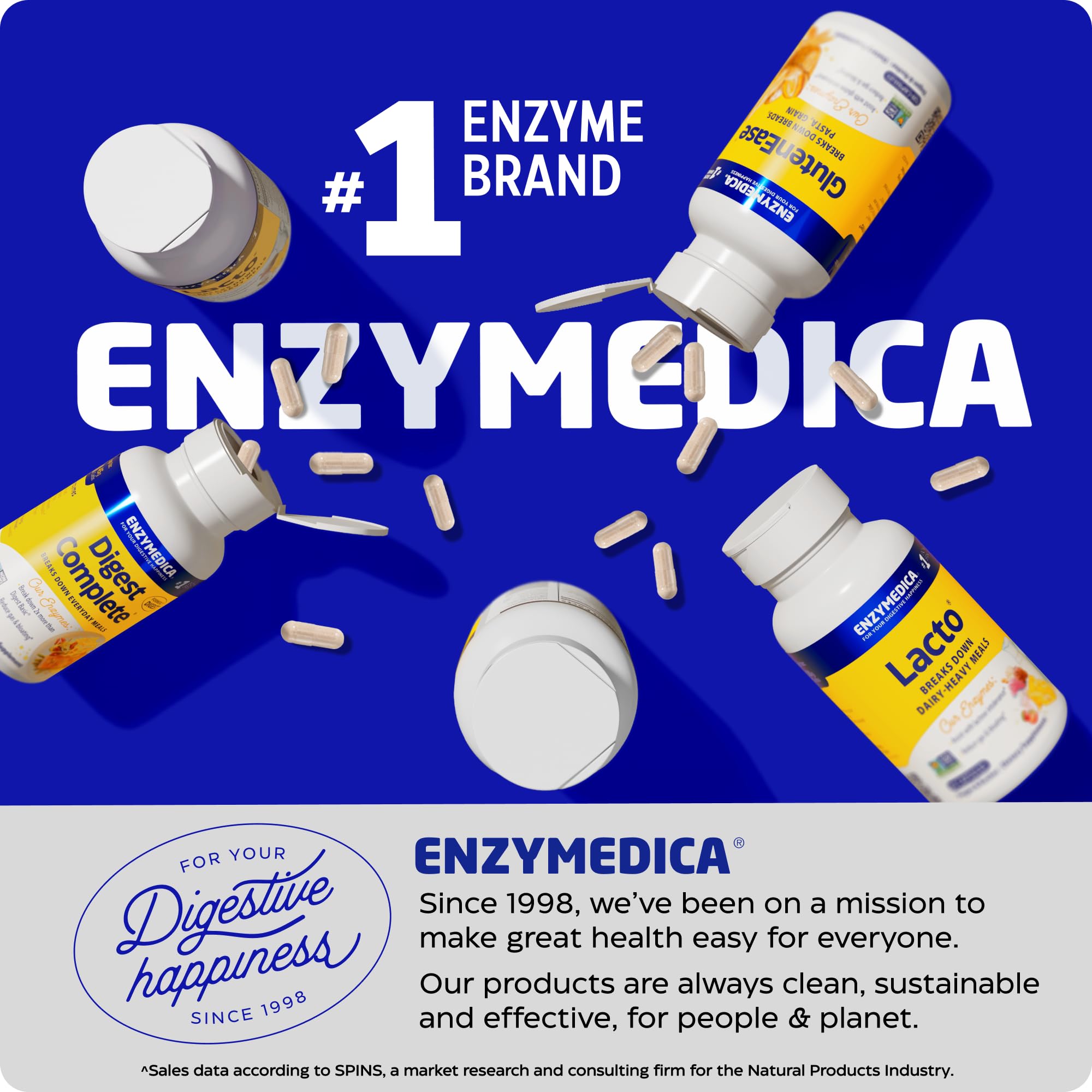 Enzymedica visual de lactasa y proteasa en etiqueta, soporte dual digestivo