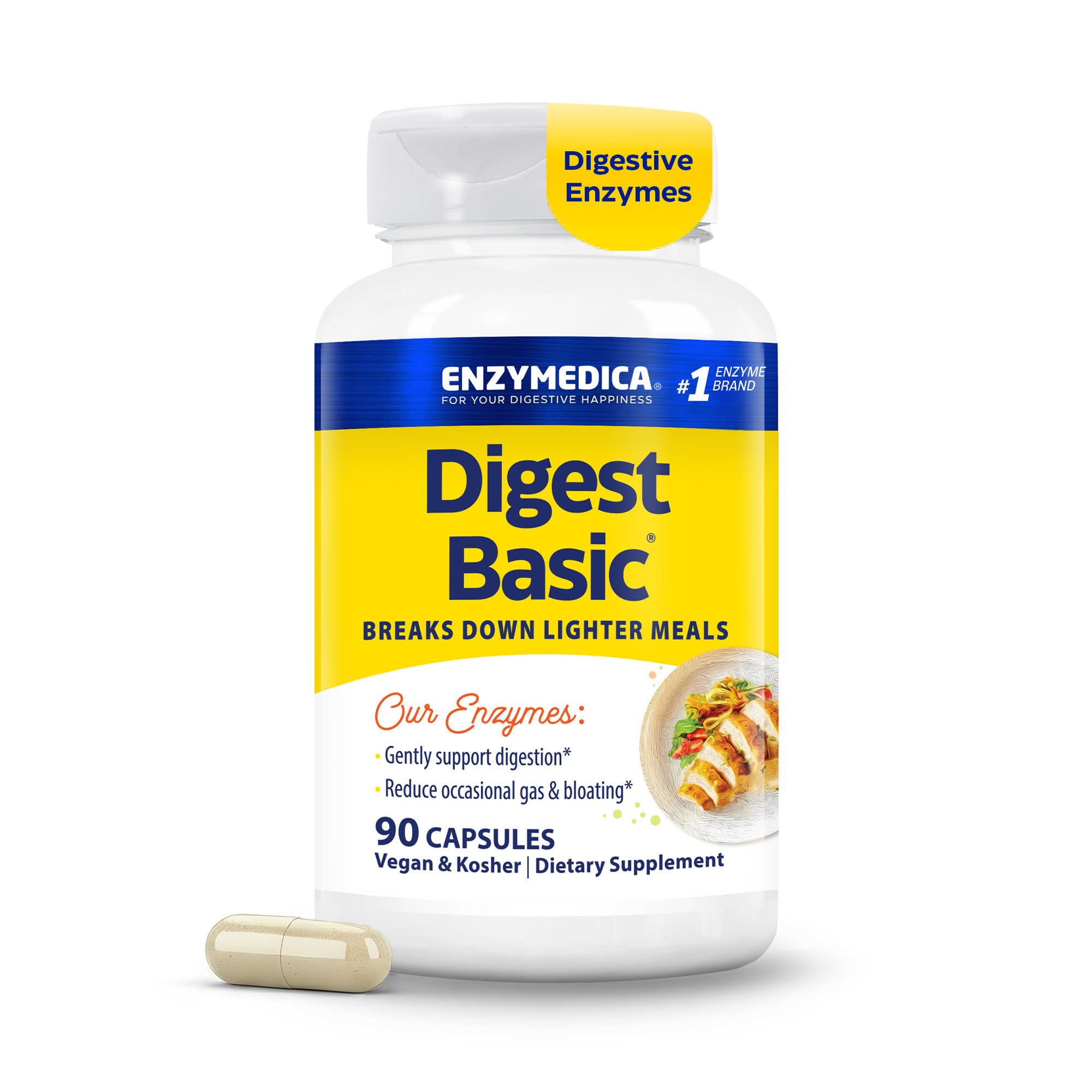Enzymedica Digest Basic vista frontal con envase claro y beneficios visibles