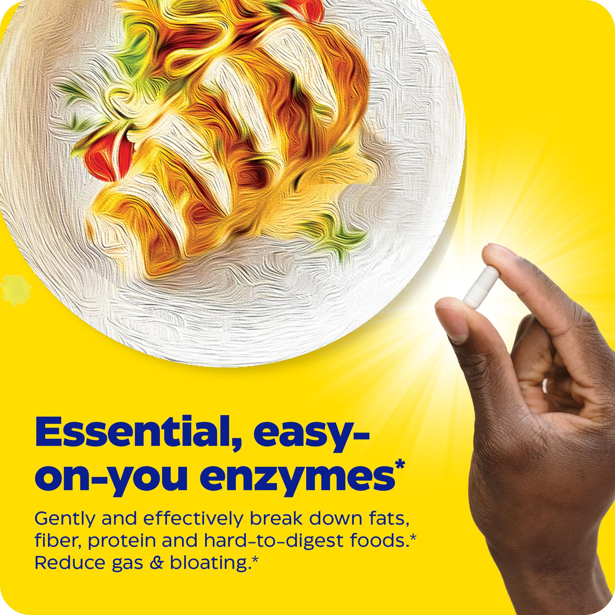 Cápsula Enzymedica Digest Basic junto a alimentos indicando soporte para digestión de macros