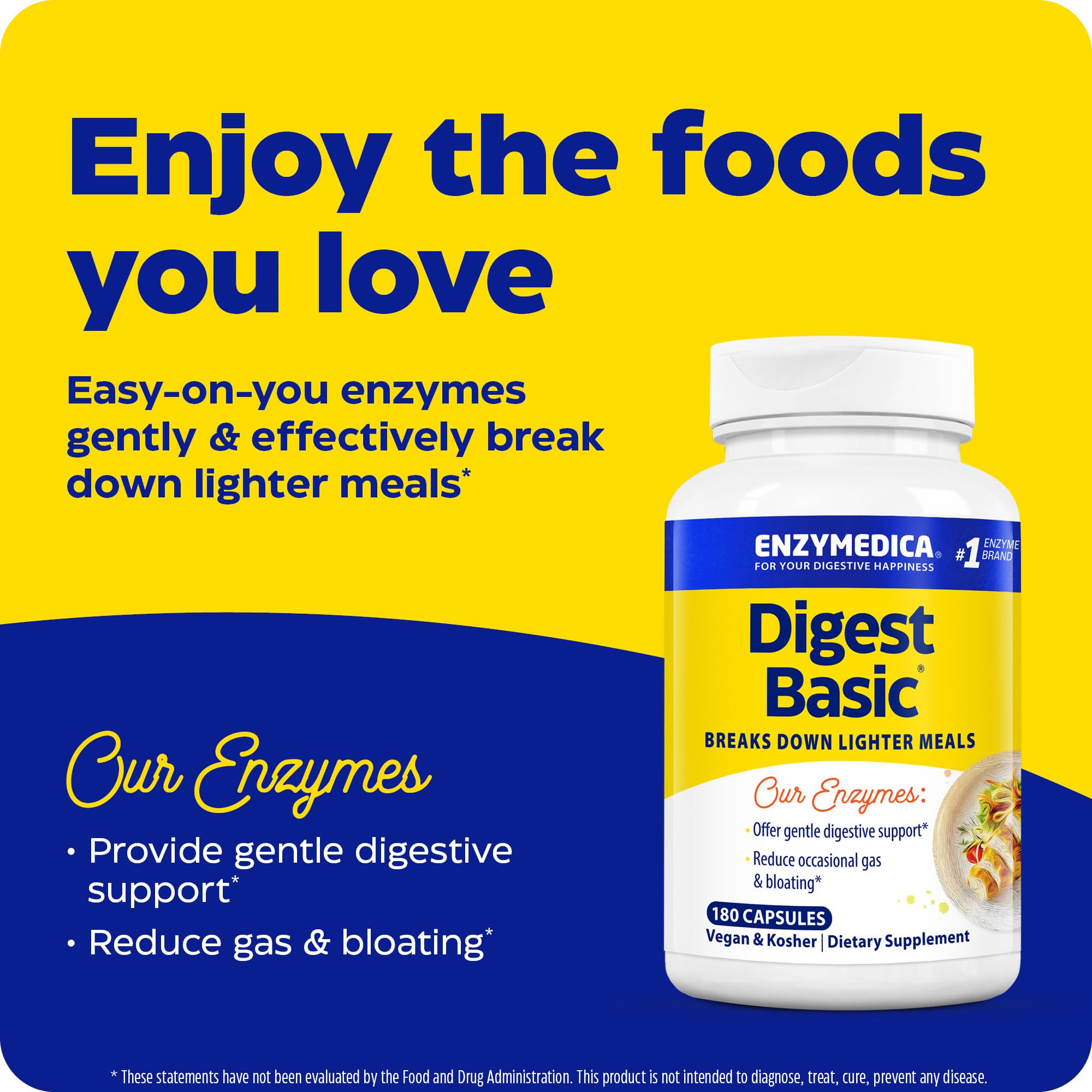 Cápsula Enzymedica Digest Basic junto a plato representando uso con comidas