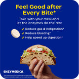 Enzymedica persona masticando tableta antes de consumir alimentos
